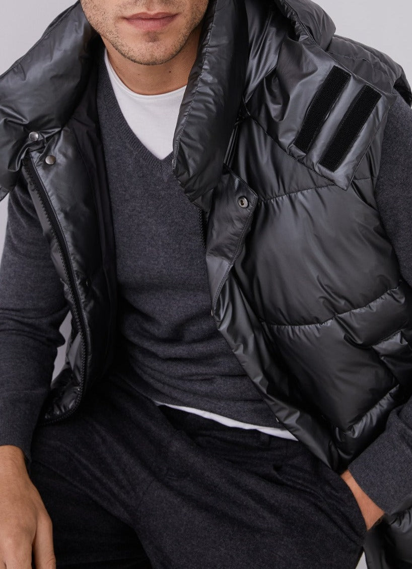 Grey Padded Waistcoat With Hood