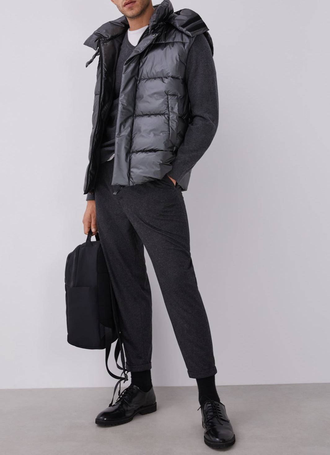 Grey Padded Waistcoat With Hood