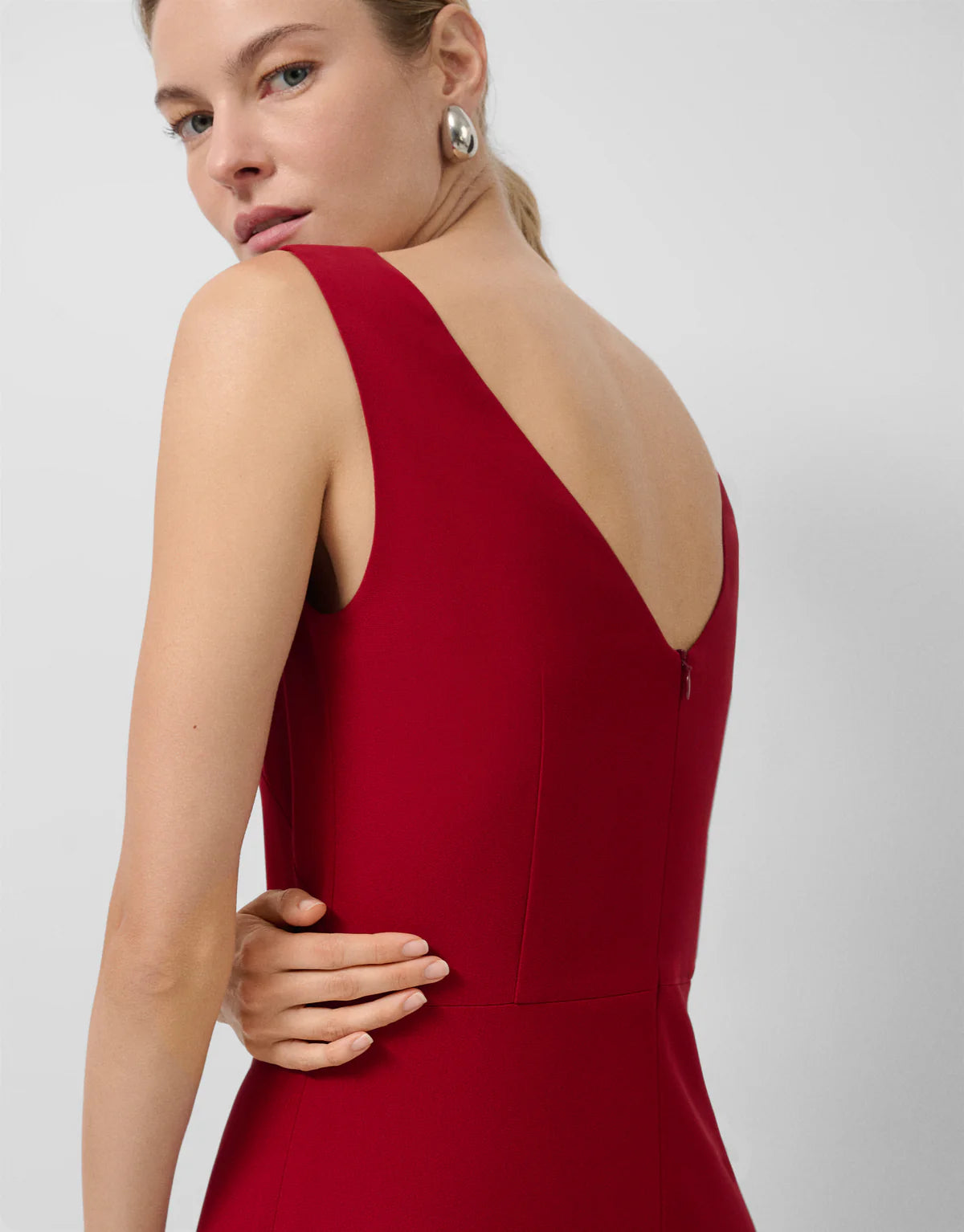 Red Crepe Halter Neck Midi Dress
