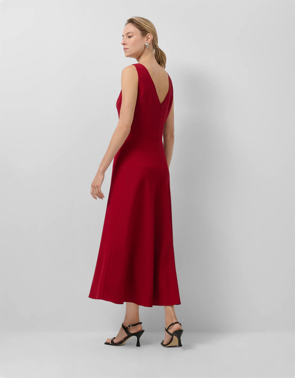 Red Crepe Halter Neck Midi Dress