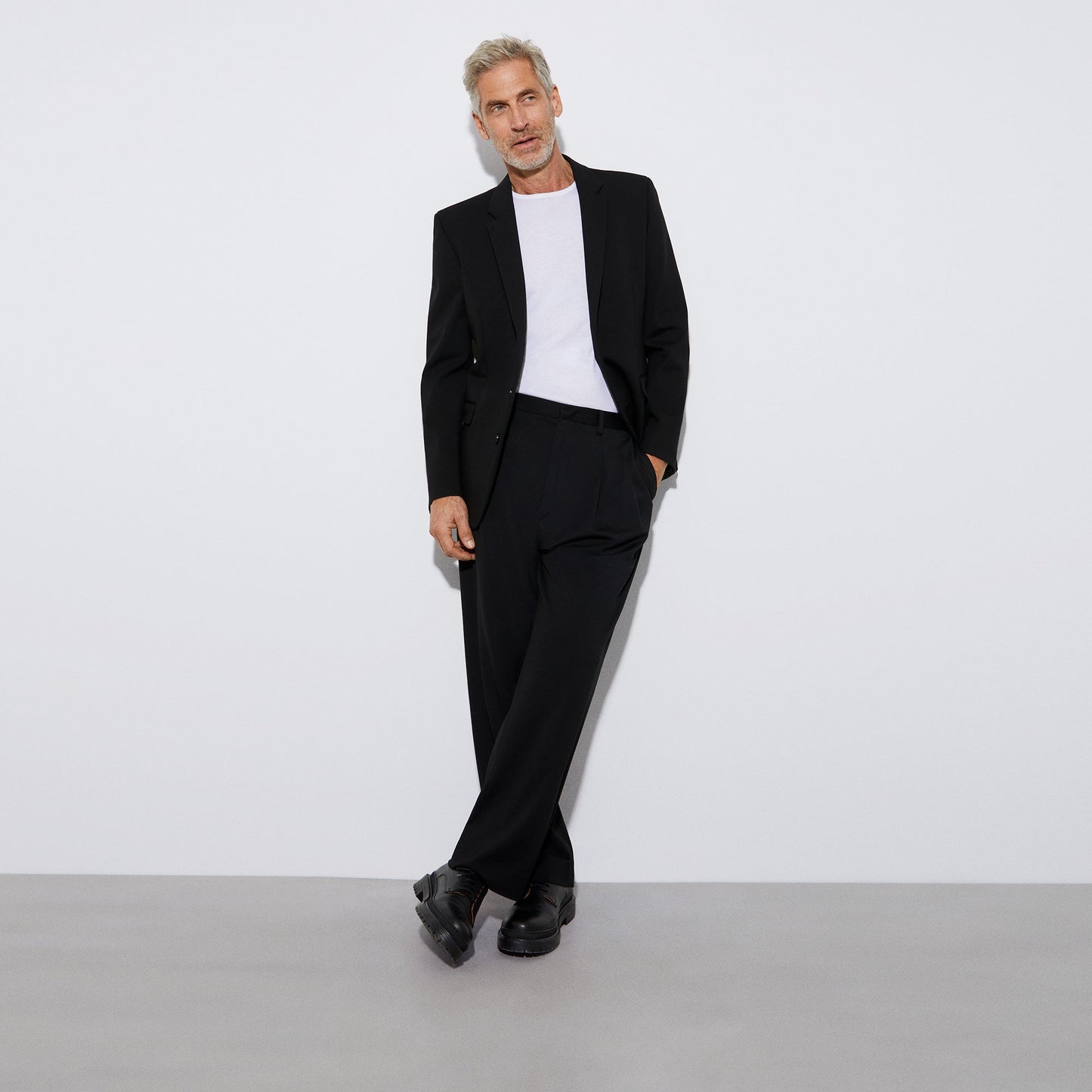 Black Three Button Blazer In Viscose Fabric