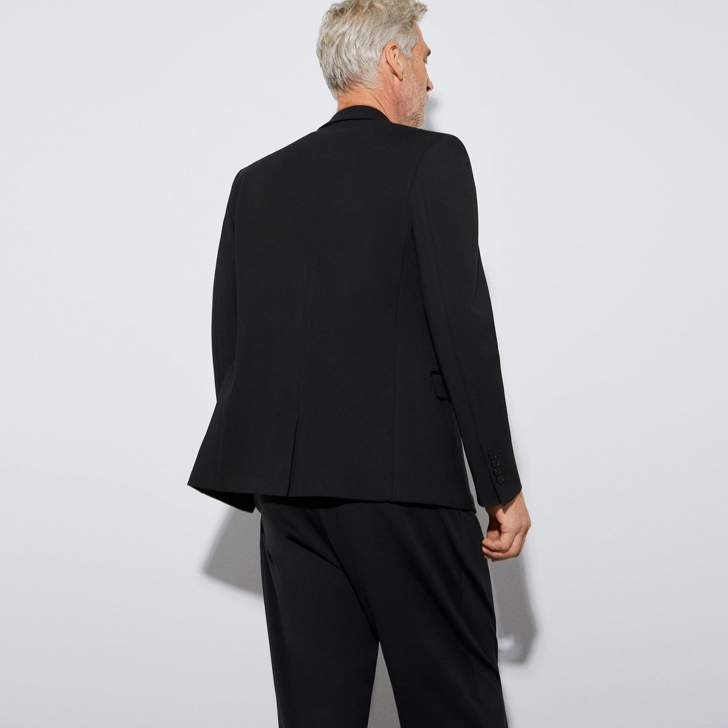 Black Three Button Blazer In Viscose Fabric