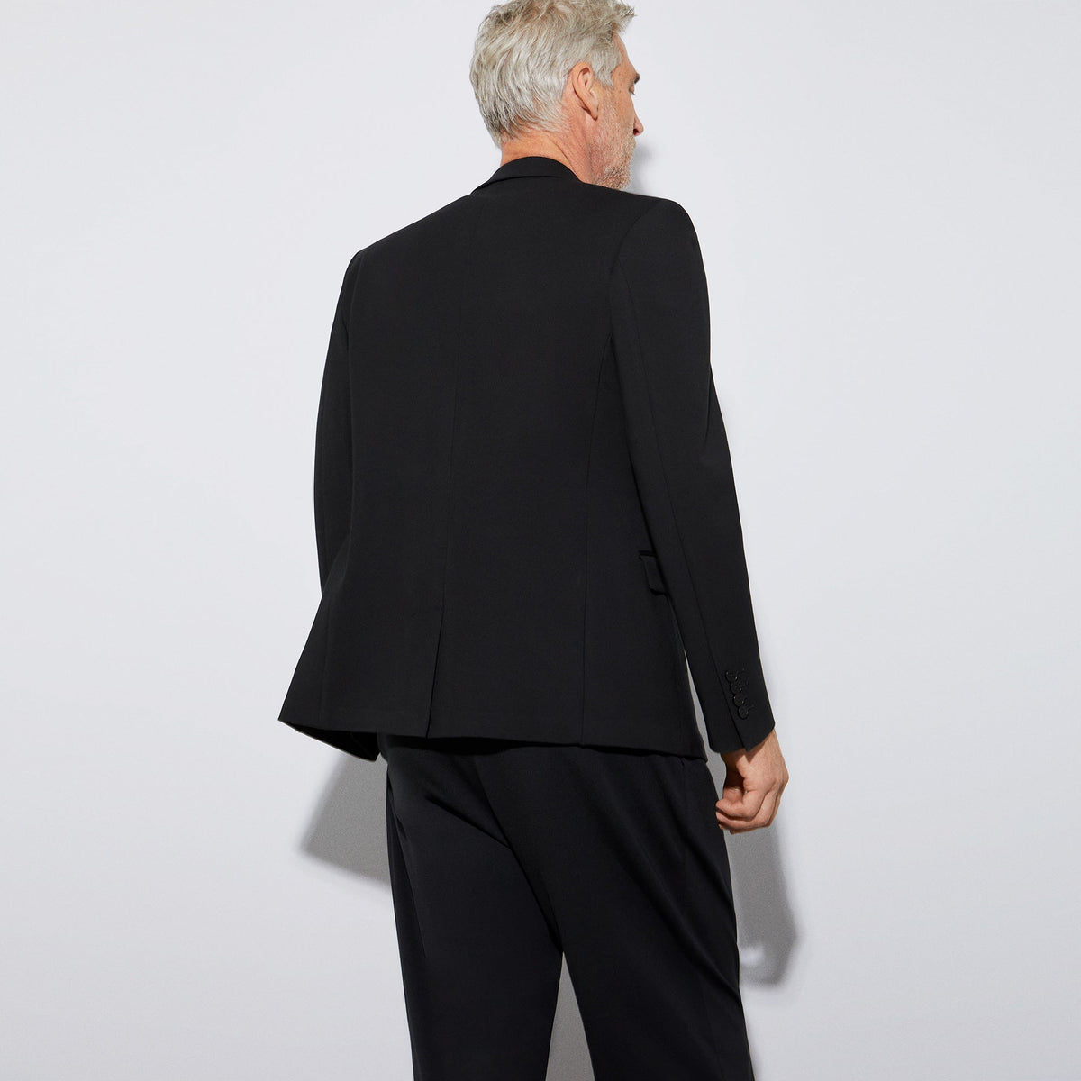 Black Three Button Blazer In Viscose Fabric