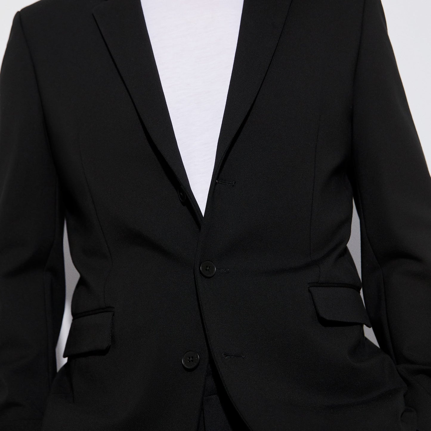 Black Three Button Blazer In Viscose Fabric
