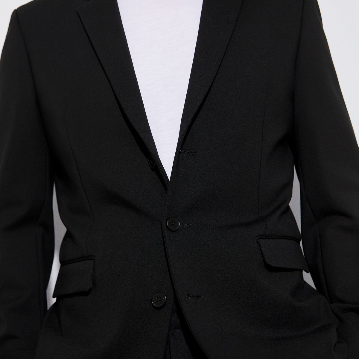 Black Three Button Blazer In Viscose Fabric