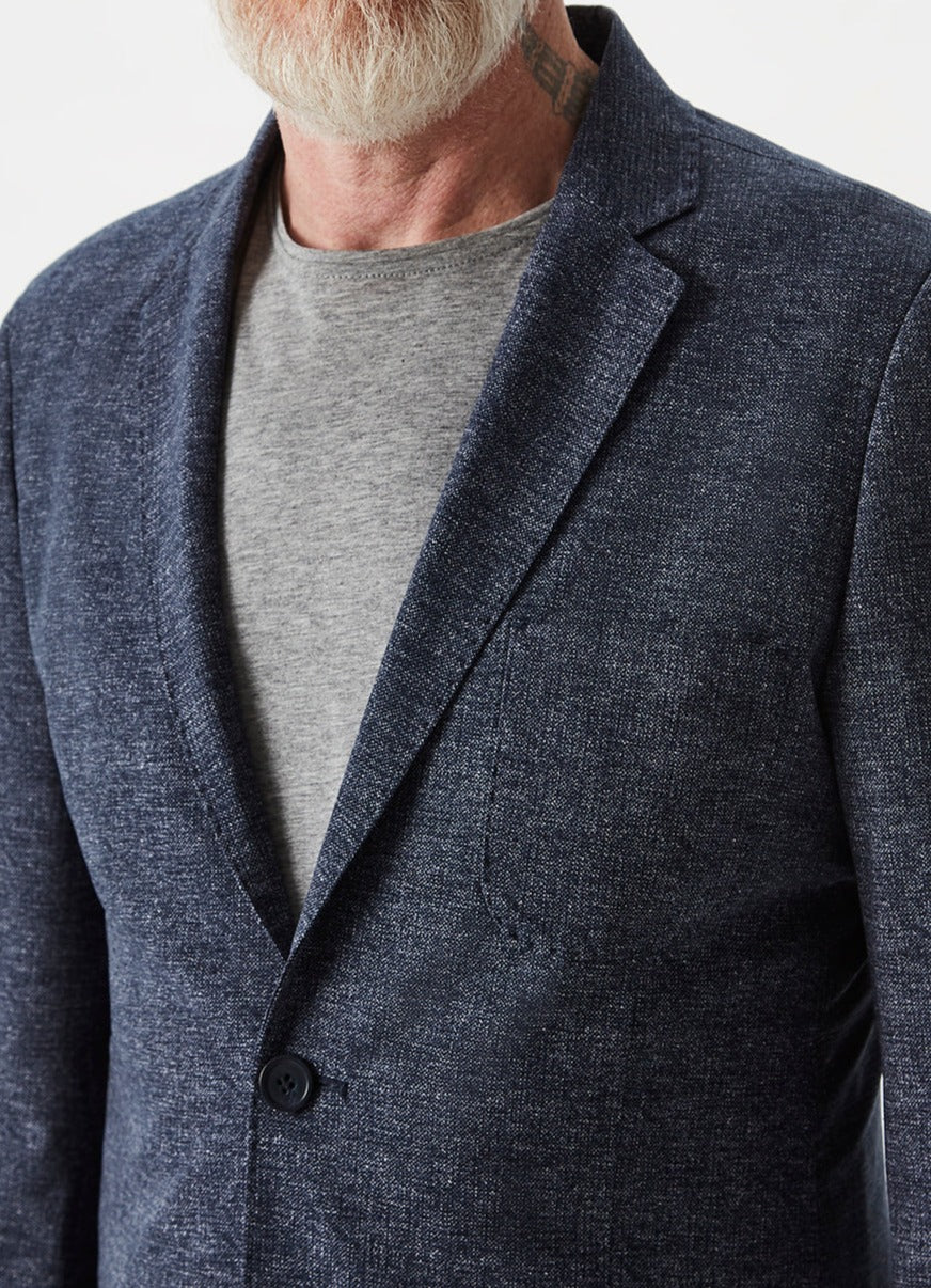 Navy Blue Jacket With Micromotif And Patch Pocket