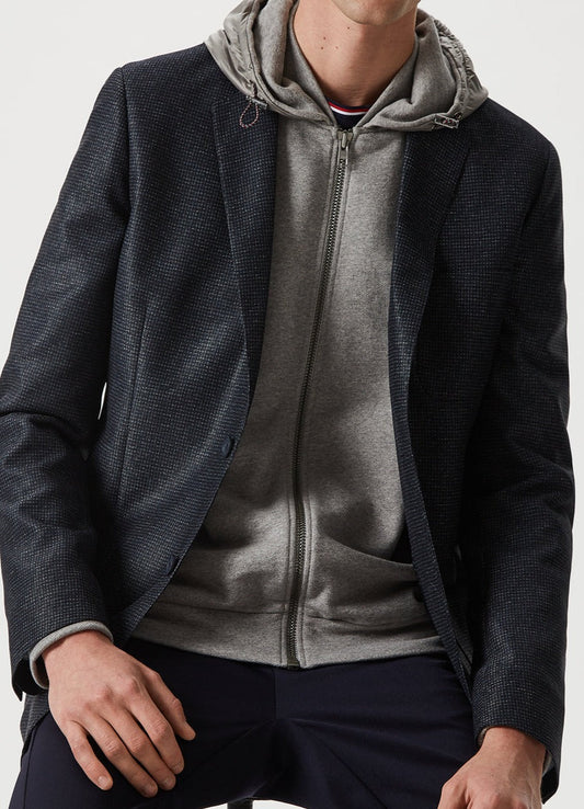 Navy Blue Textured Polyester Jacket