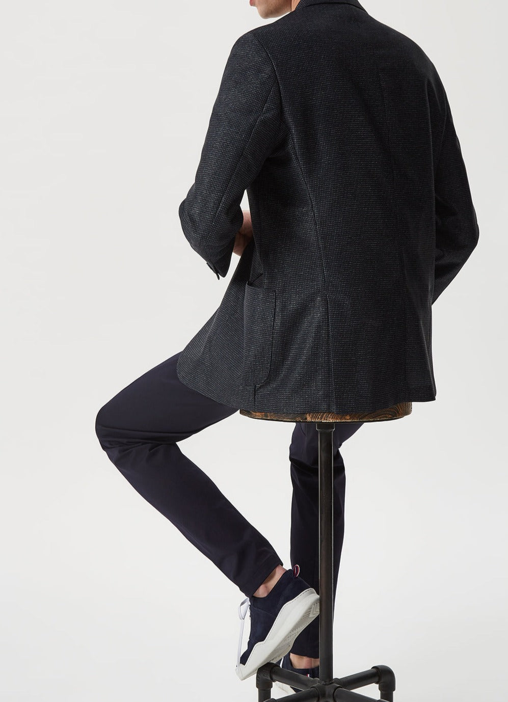 Navy Blue Textured Polyester Jacket