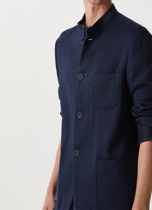 Navy Blue Mandarin Textured Jacket