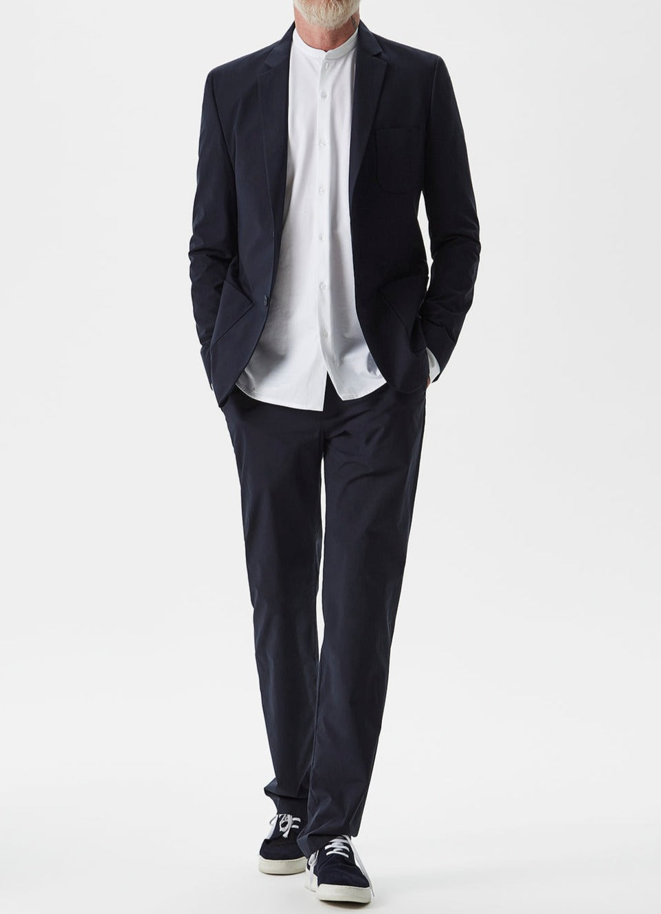 Navy Blue Lyocell And Cotton Blazer Jacket