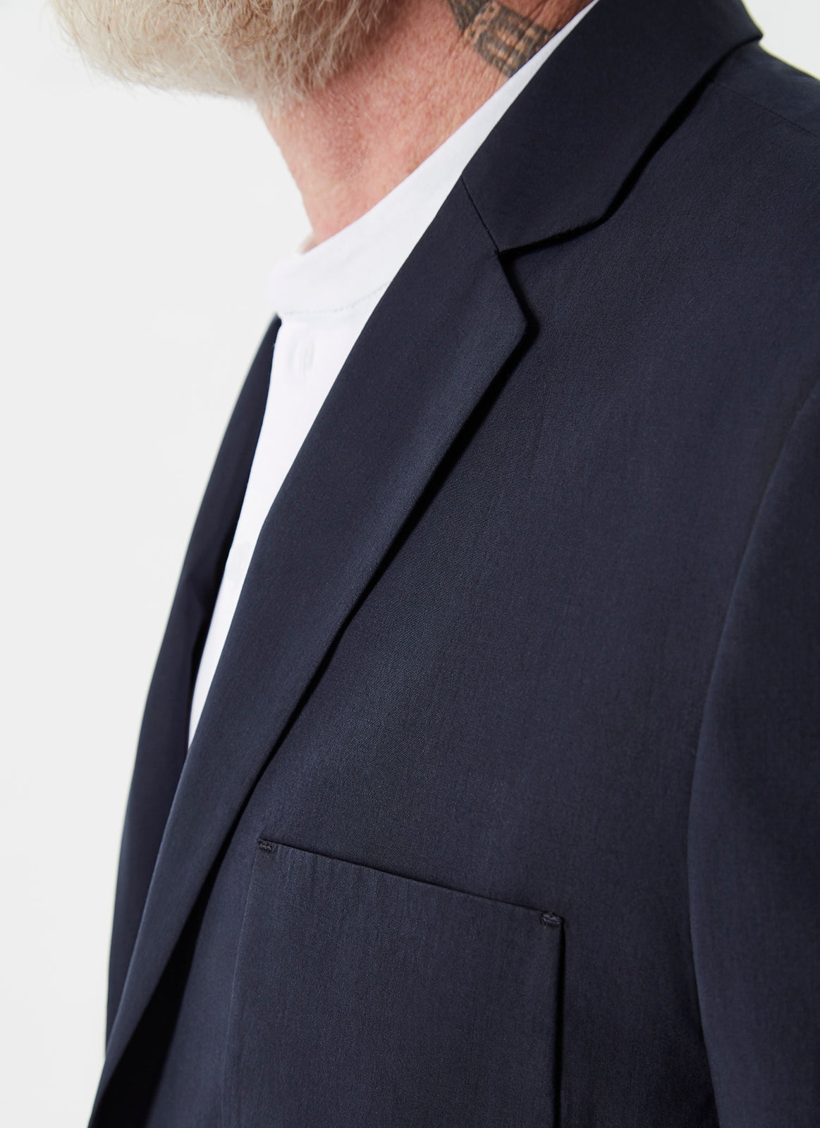 Navy Blue Lyocell And Cotton Blazer Jacket