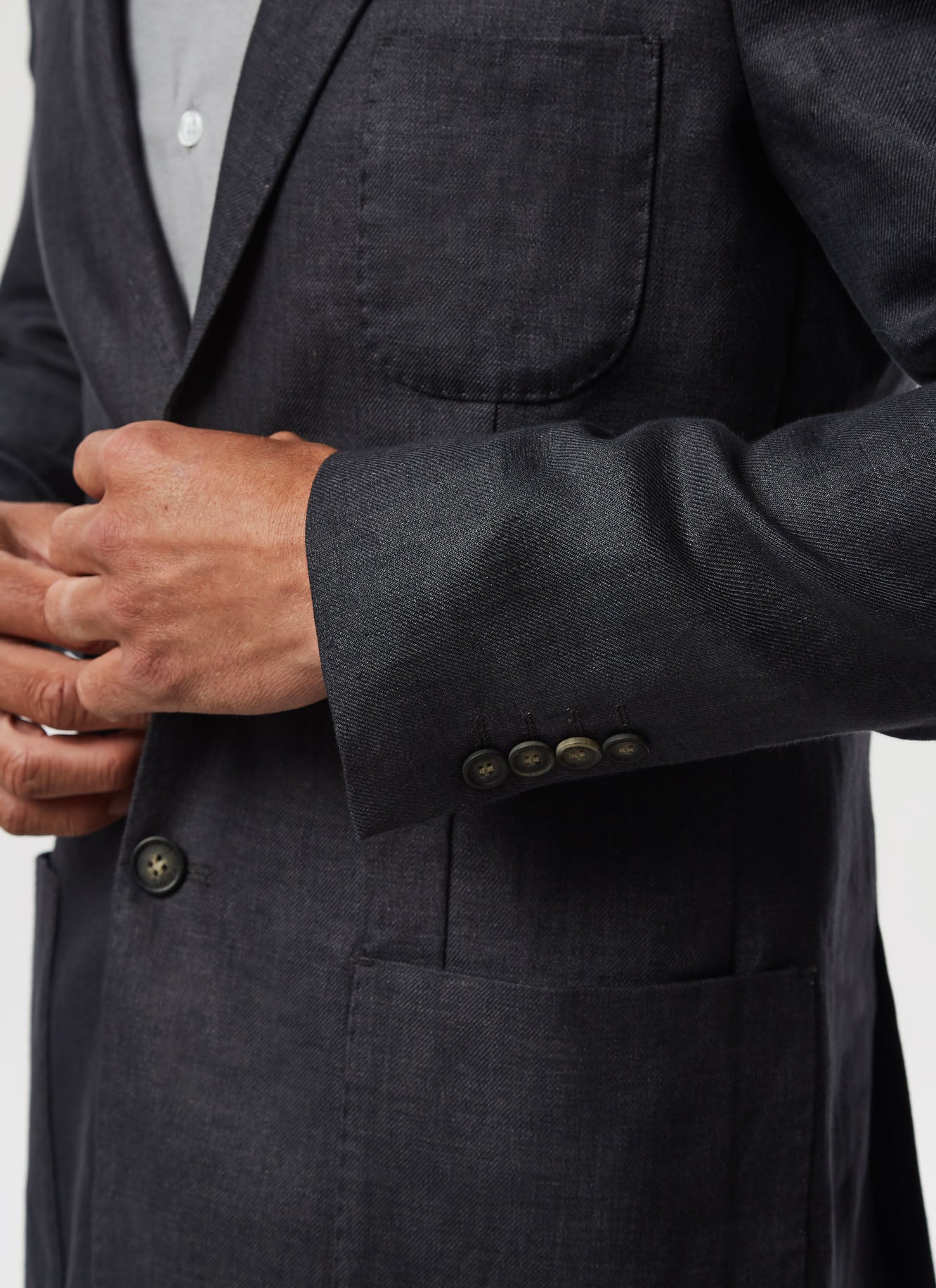 Grey Linen Twill Jacket With Notched Lapels