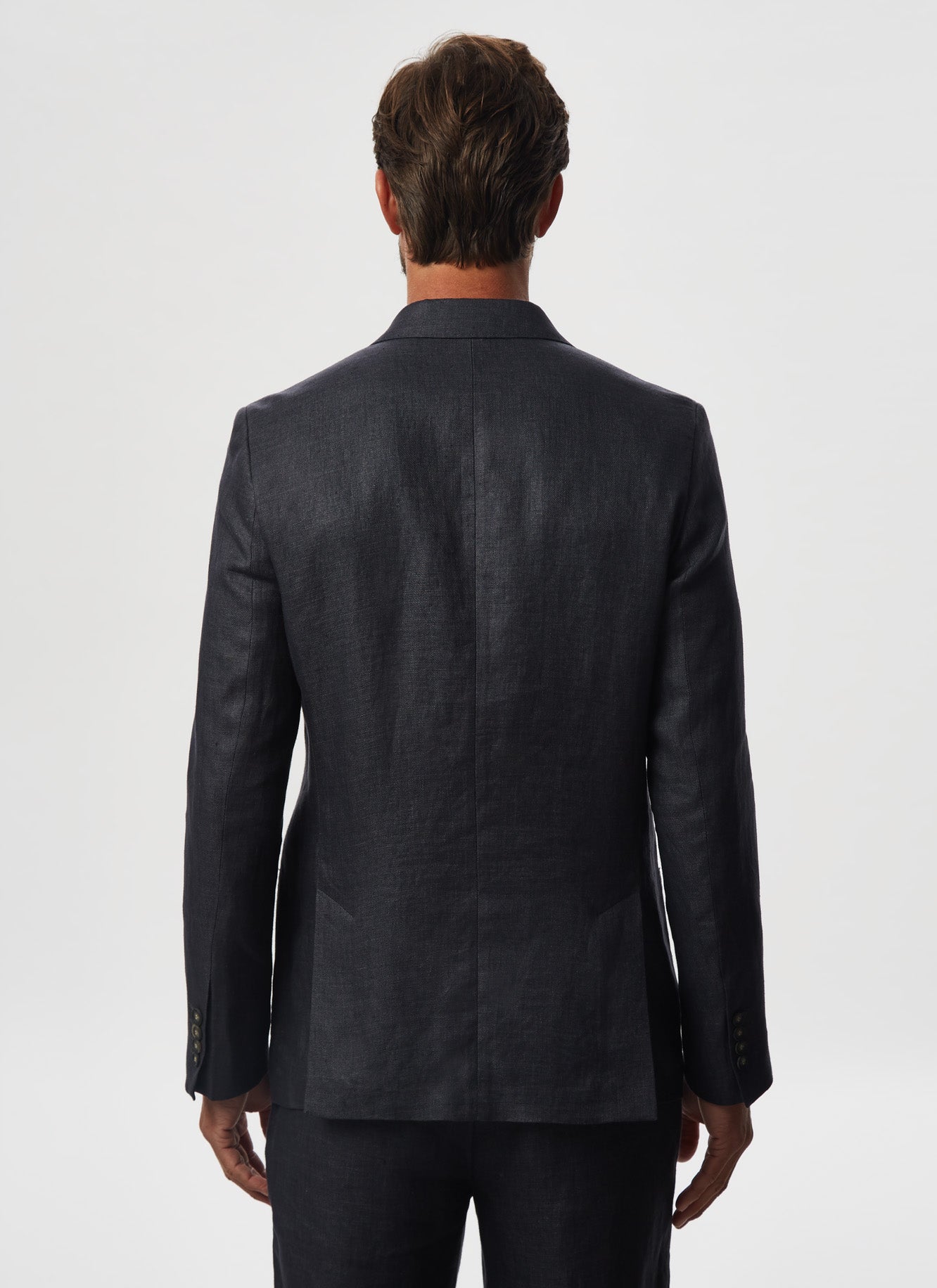 Grey Linen Twill Jacket With Notched Lapels