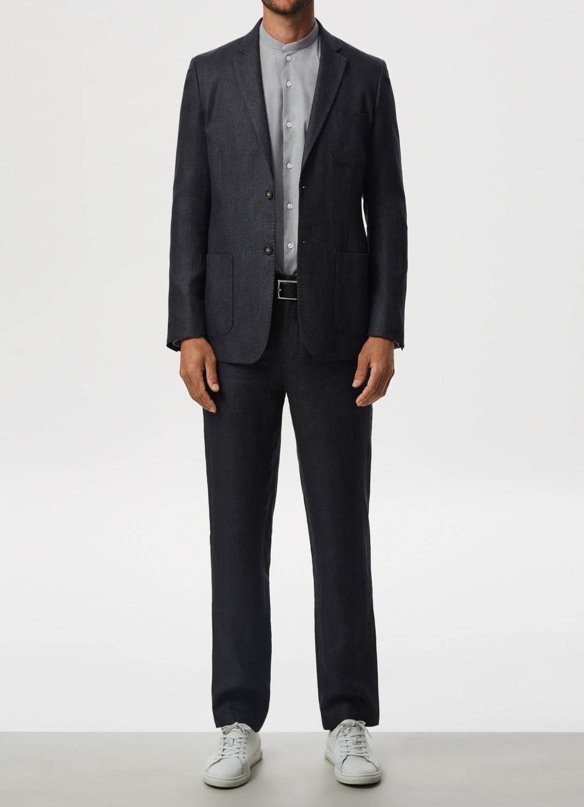 Grey Linen Twill Jacket With Notched Lapels