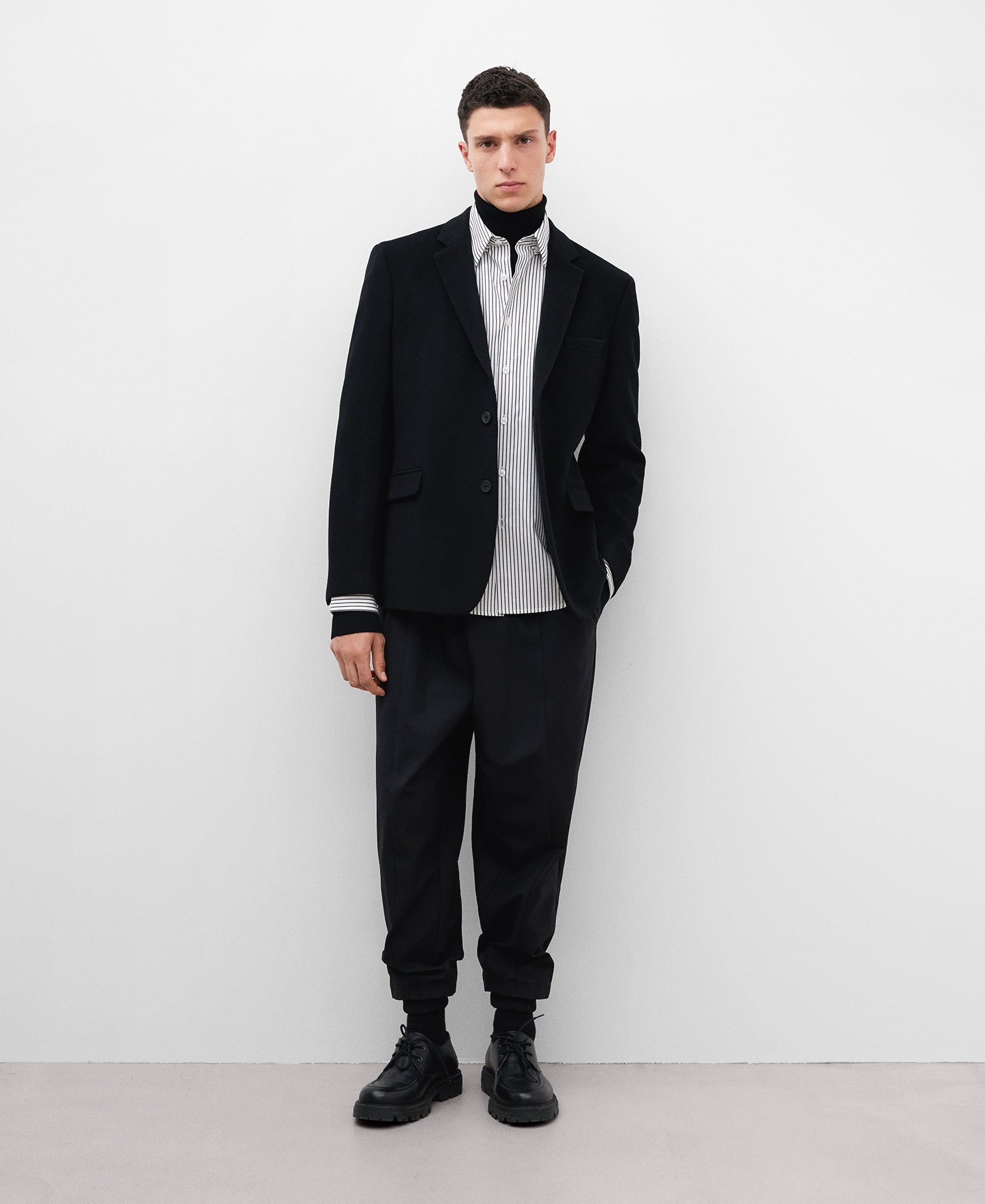 Black Merino Wool Blazer For Men