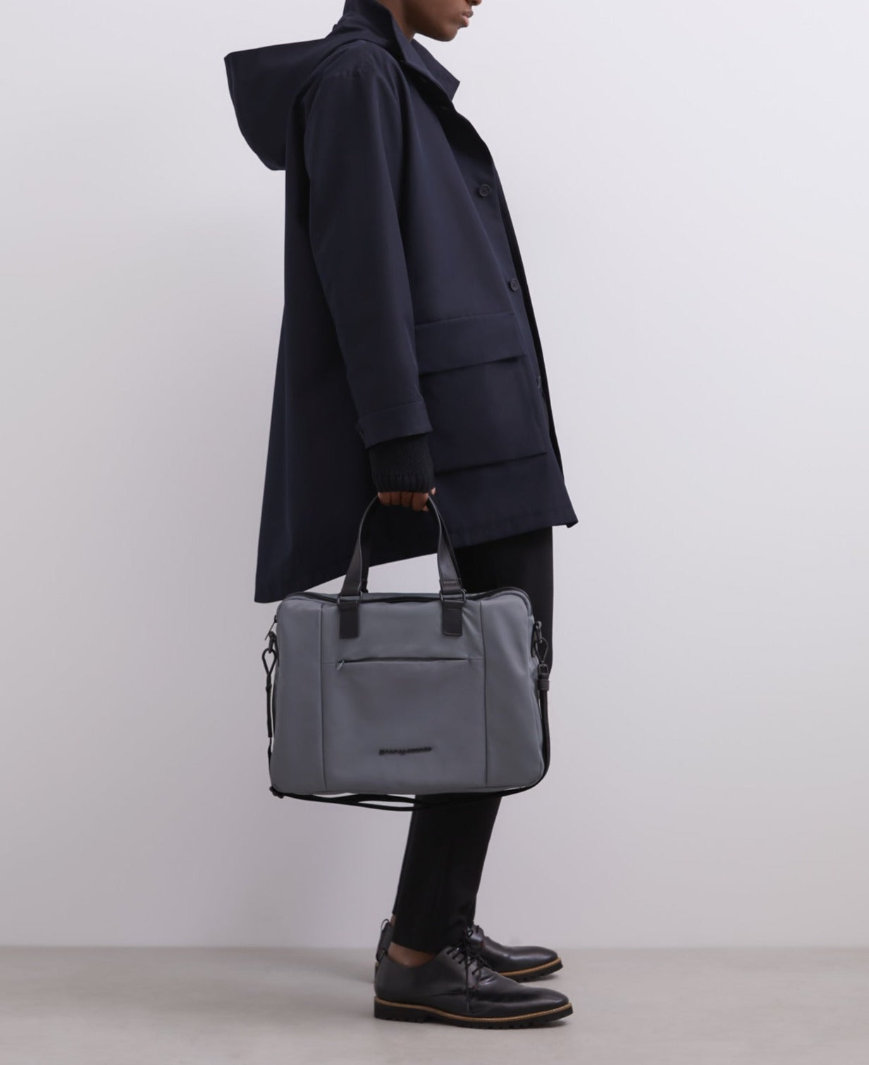 Navy Blue Mandarin Collar Parka With Hood