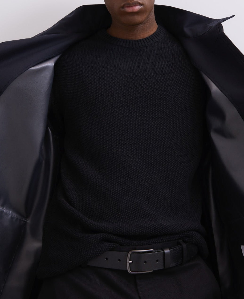 Navy Blue Mandarin Collar Parka With Hood