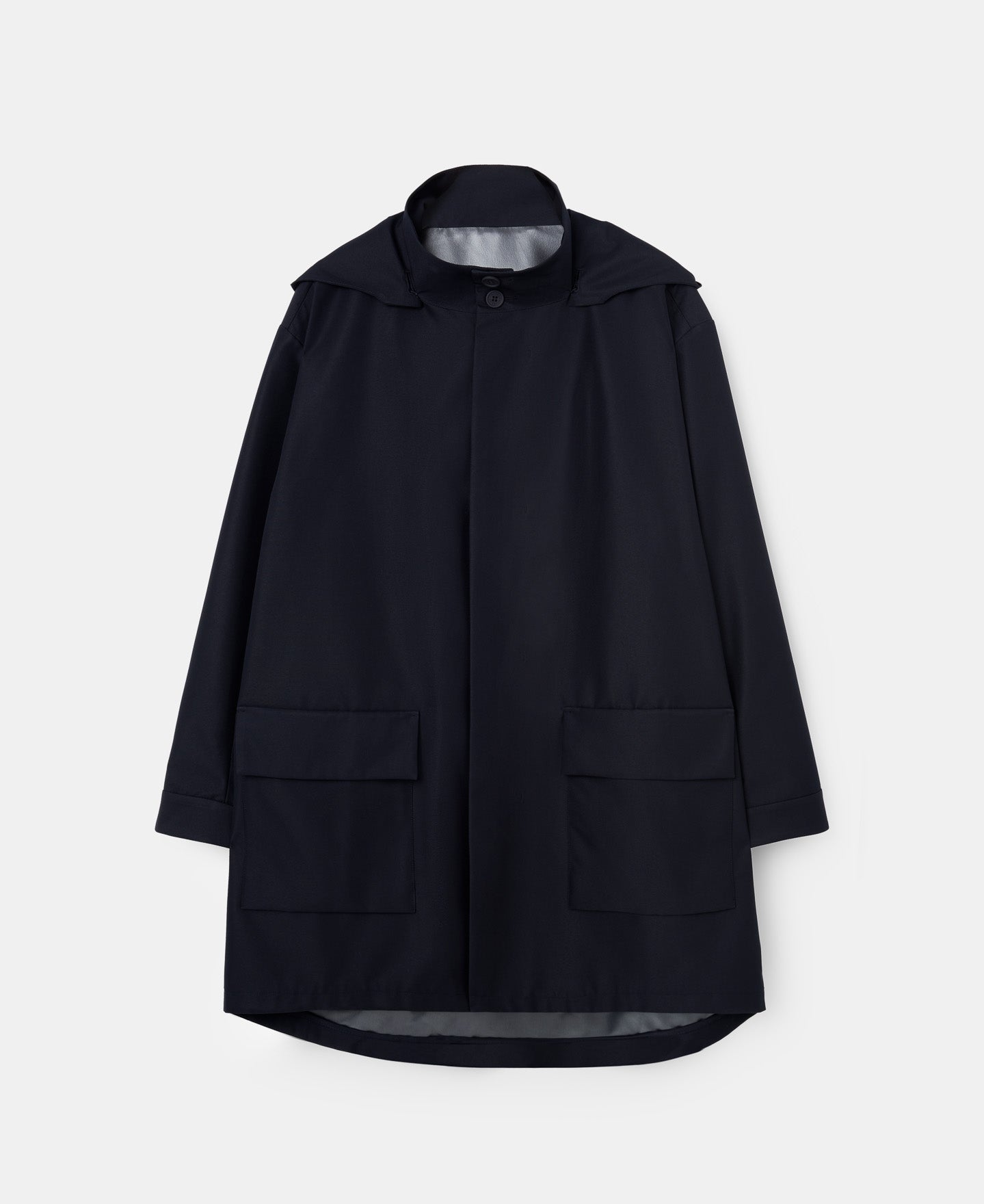 Navy Blue Mandarin Collar Parka With Hood