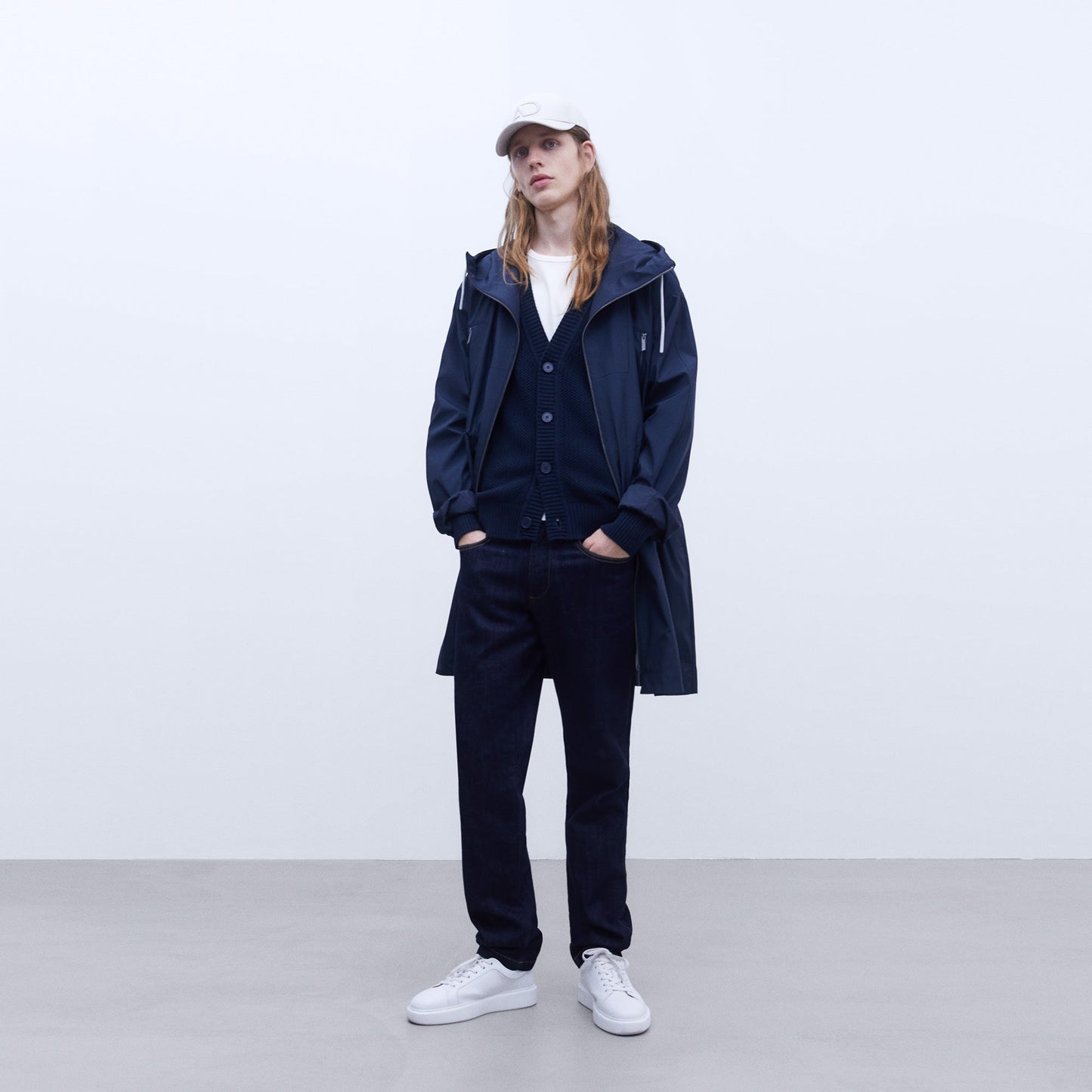 Navy Blue Nautic Hooded Parka