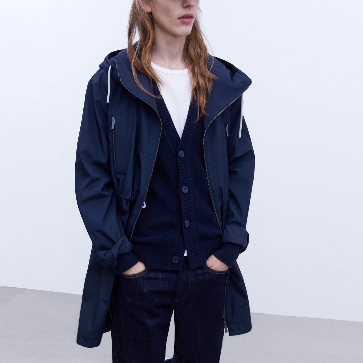 Navy Blue Nautic Hooded Parka