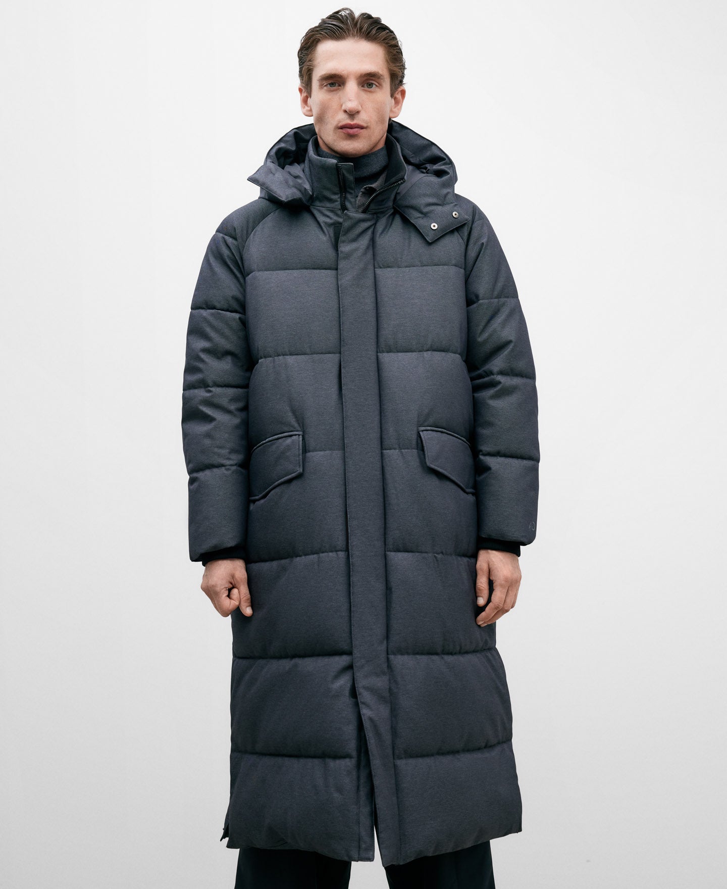 Melange Grey Long Padded Jacket For Men