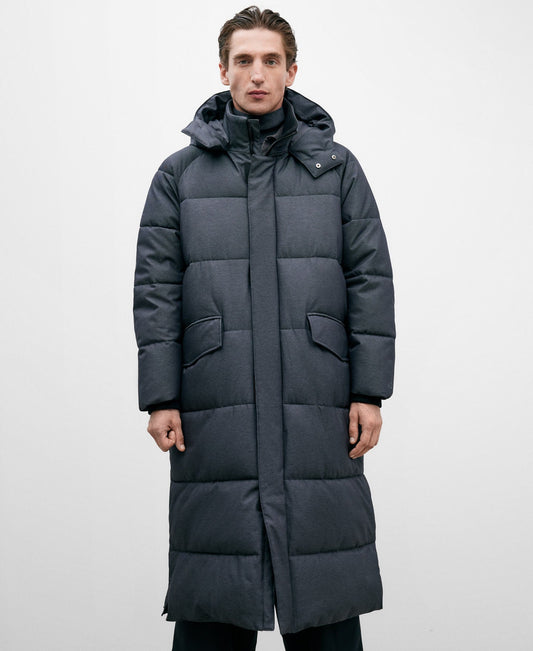 Melange Grey Long Padded Jacket For Men