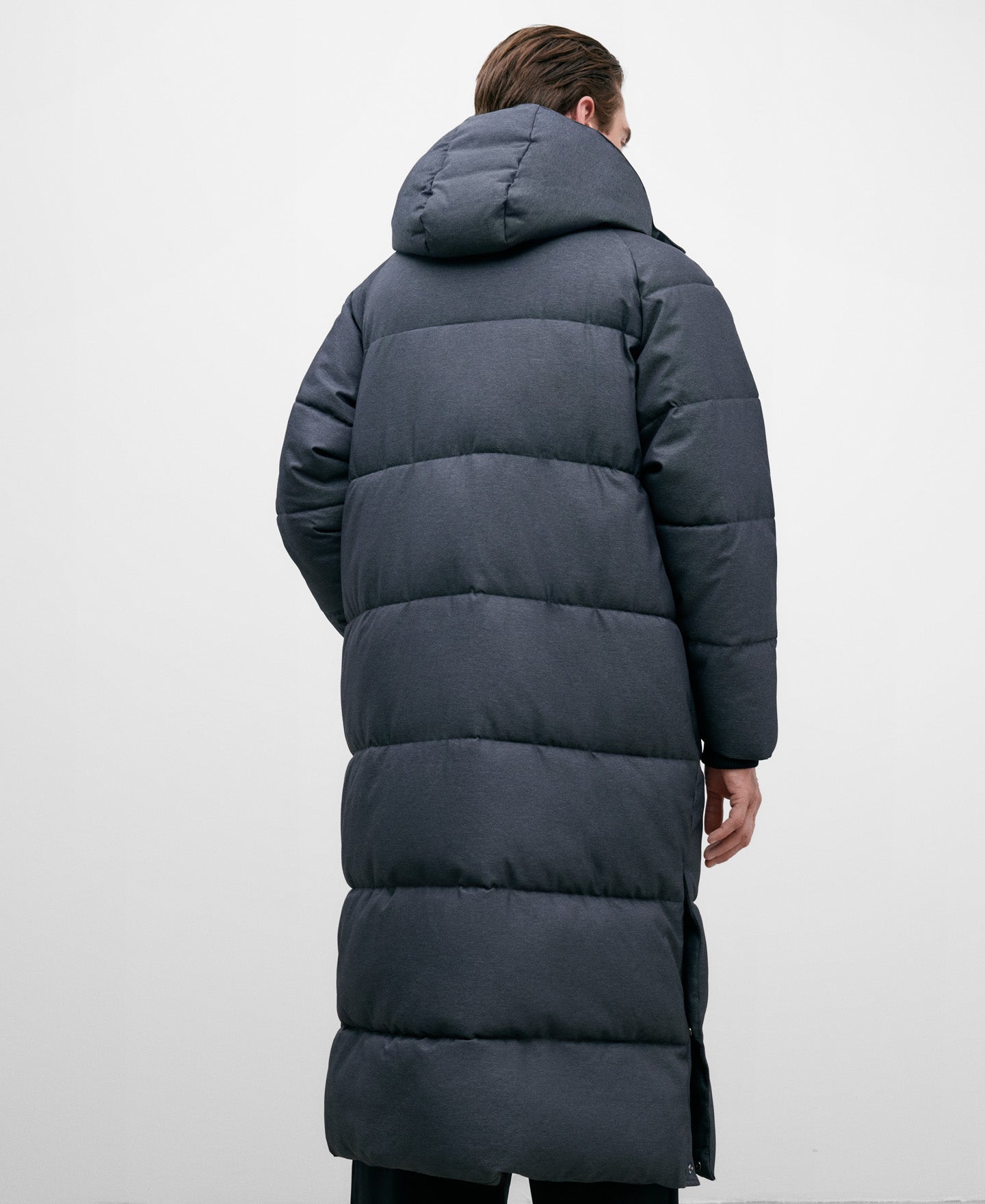 Melange Grey Long Padded Jacket For Men