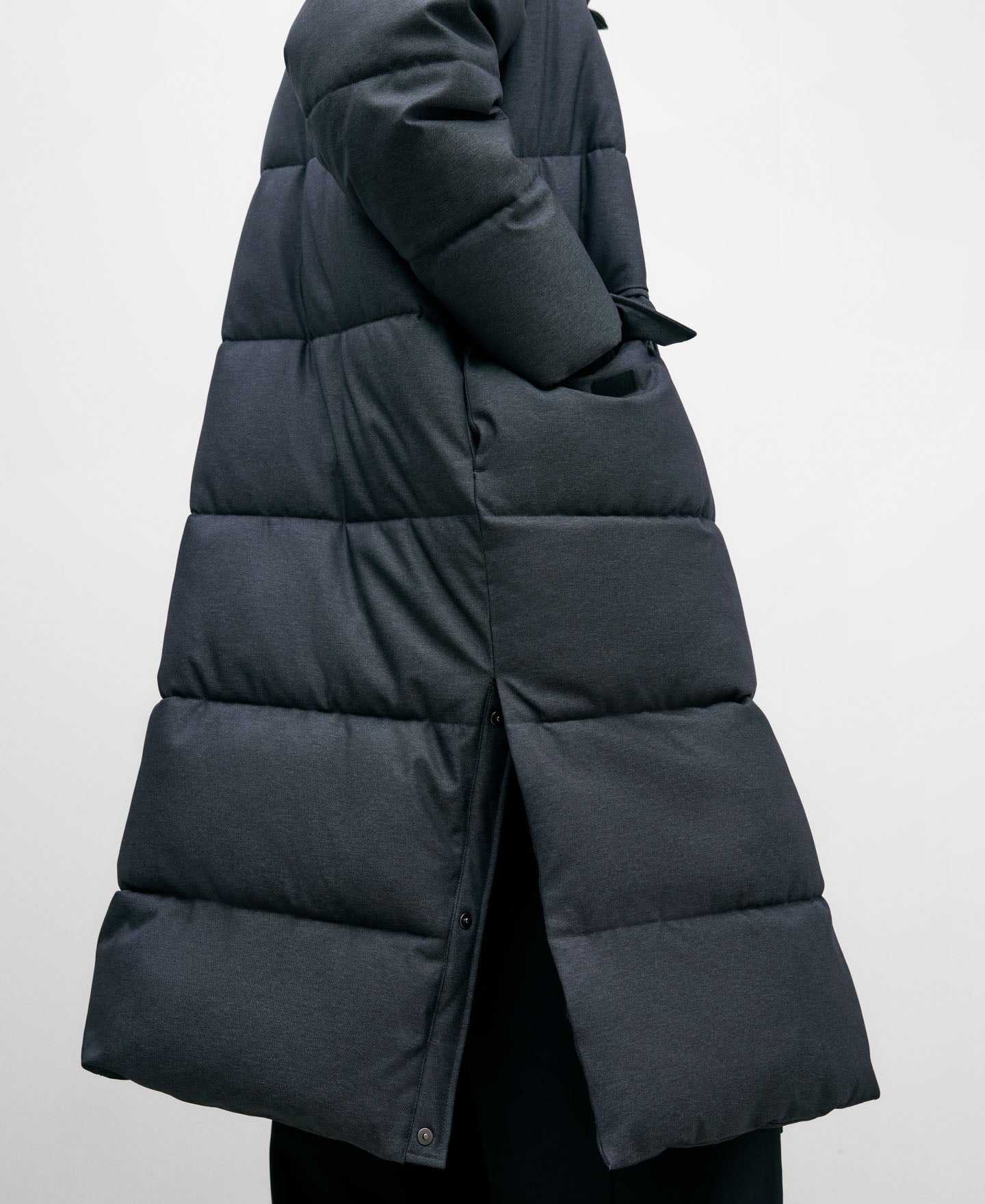 Melange Grey Long Padded Jacket For Men