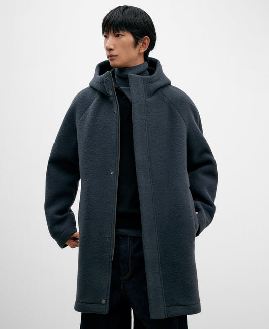 Grey Polyester Long Coat For Men