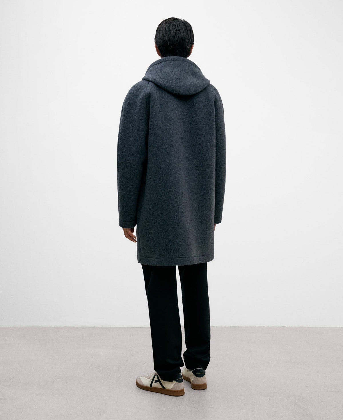 Grey Polyester Long Coat For Men