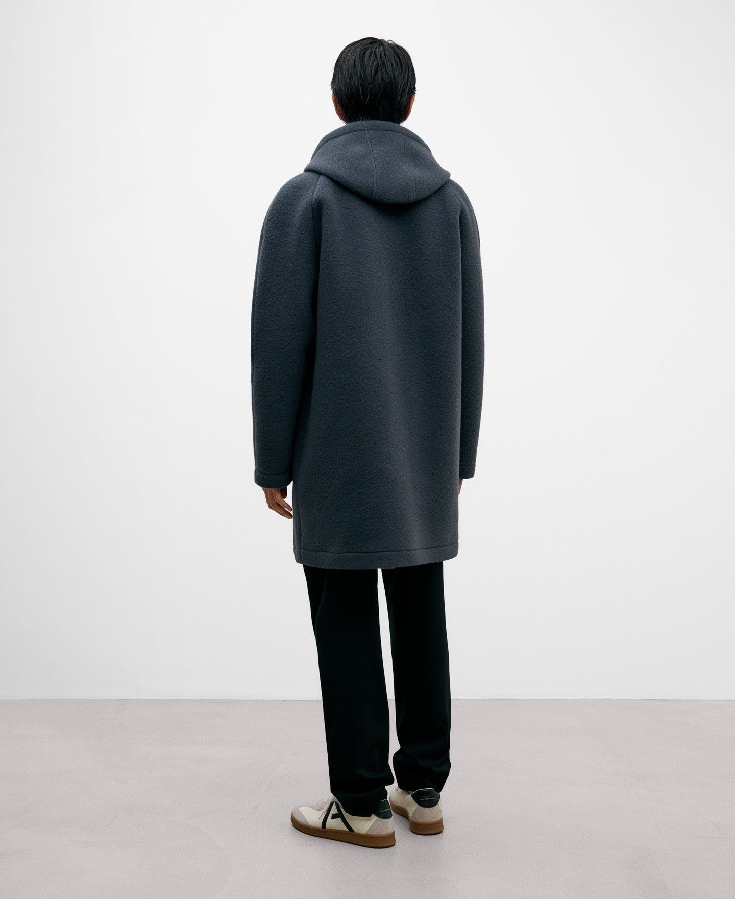 Grey Polyester Long Coat For Men