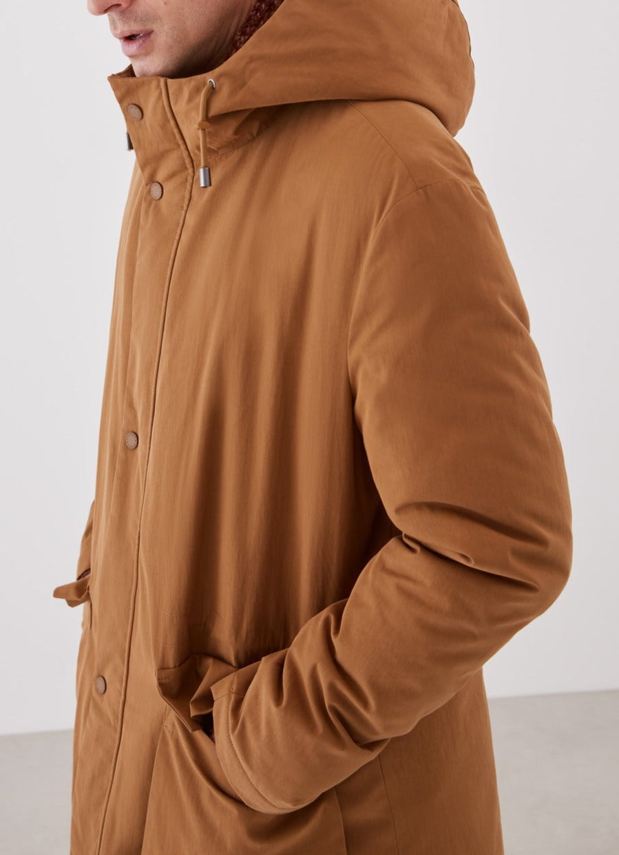 Mustard Cotton Padded Parka With Hood