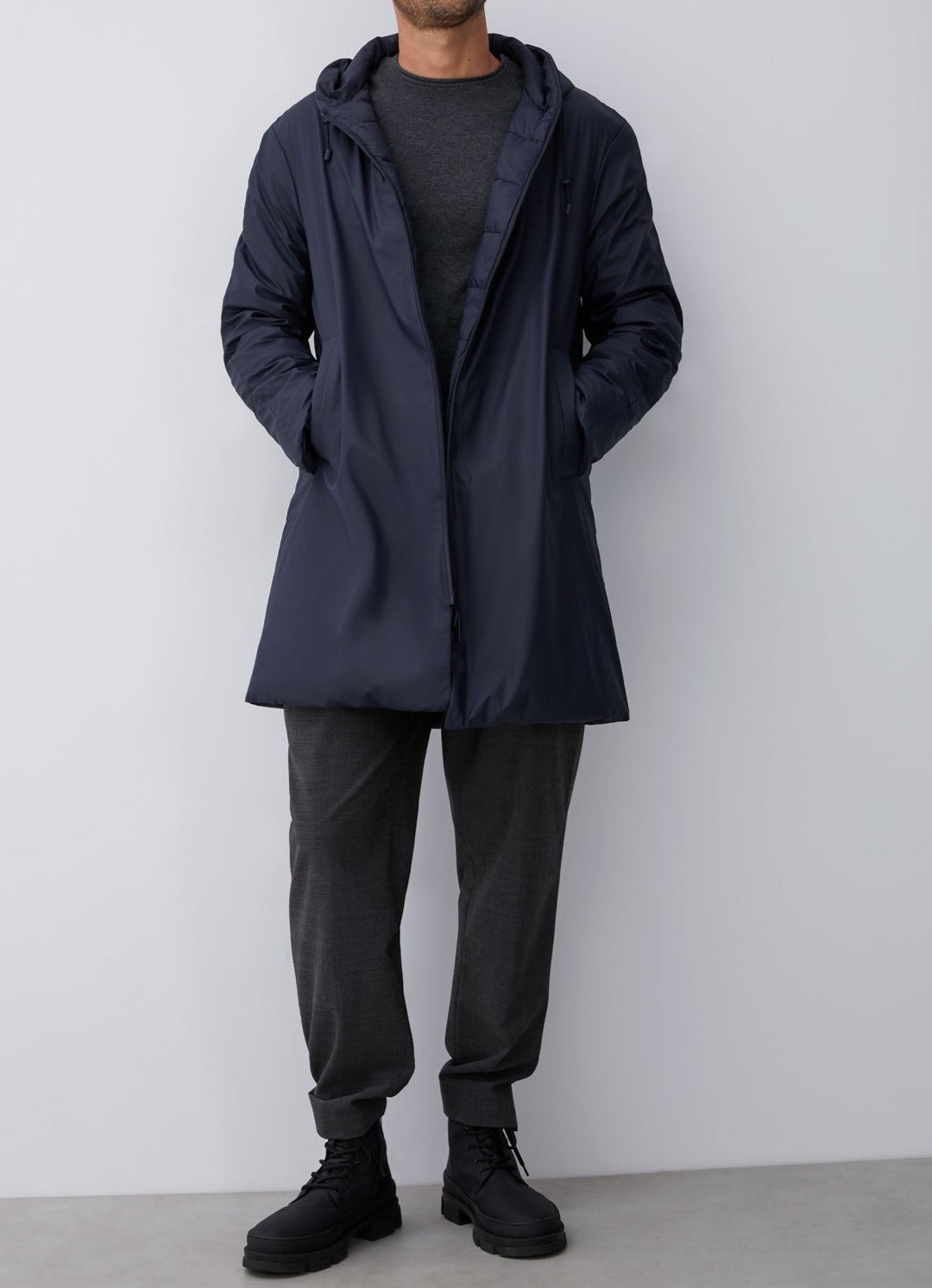 Navy Blue Padded And Gummed Parka