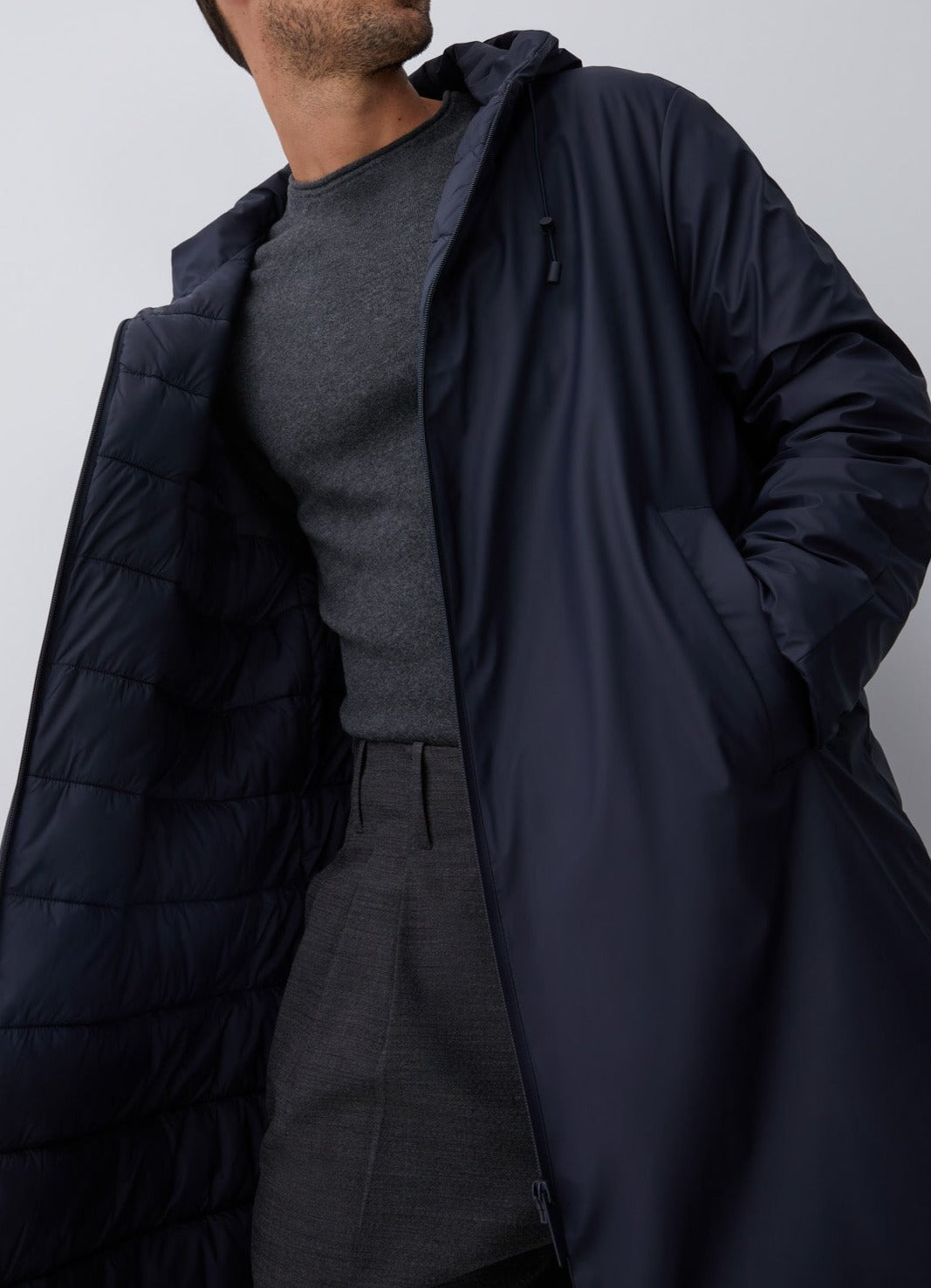 Navy Blue Padded And Gummed Parka