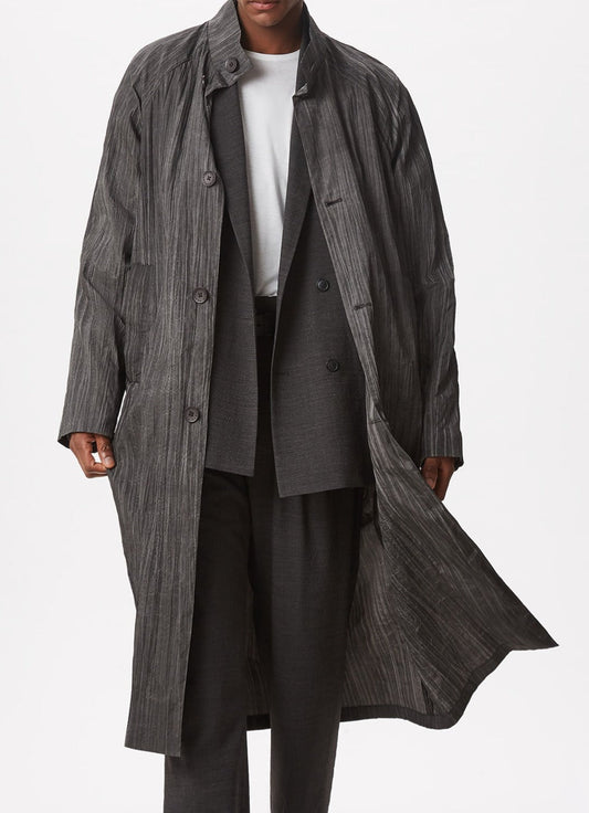 Grey Crinkle Coat With Raised Collar