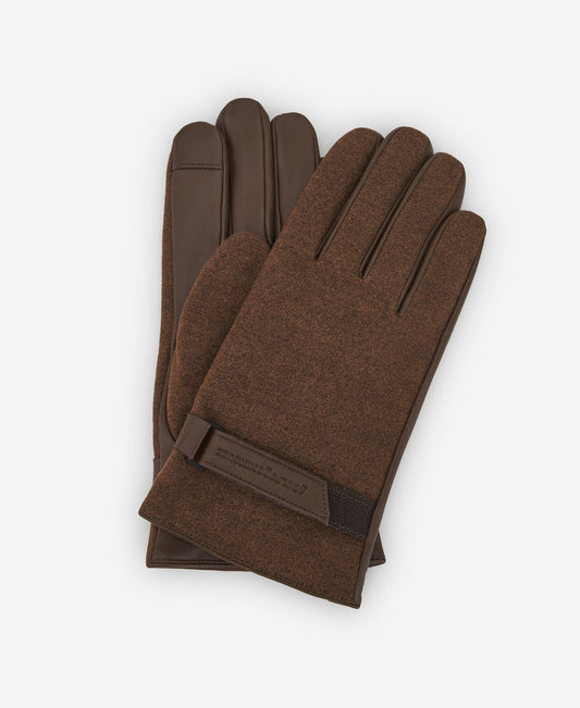 Brown Leather And Fabric Gloves For Men