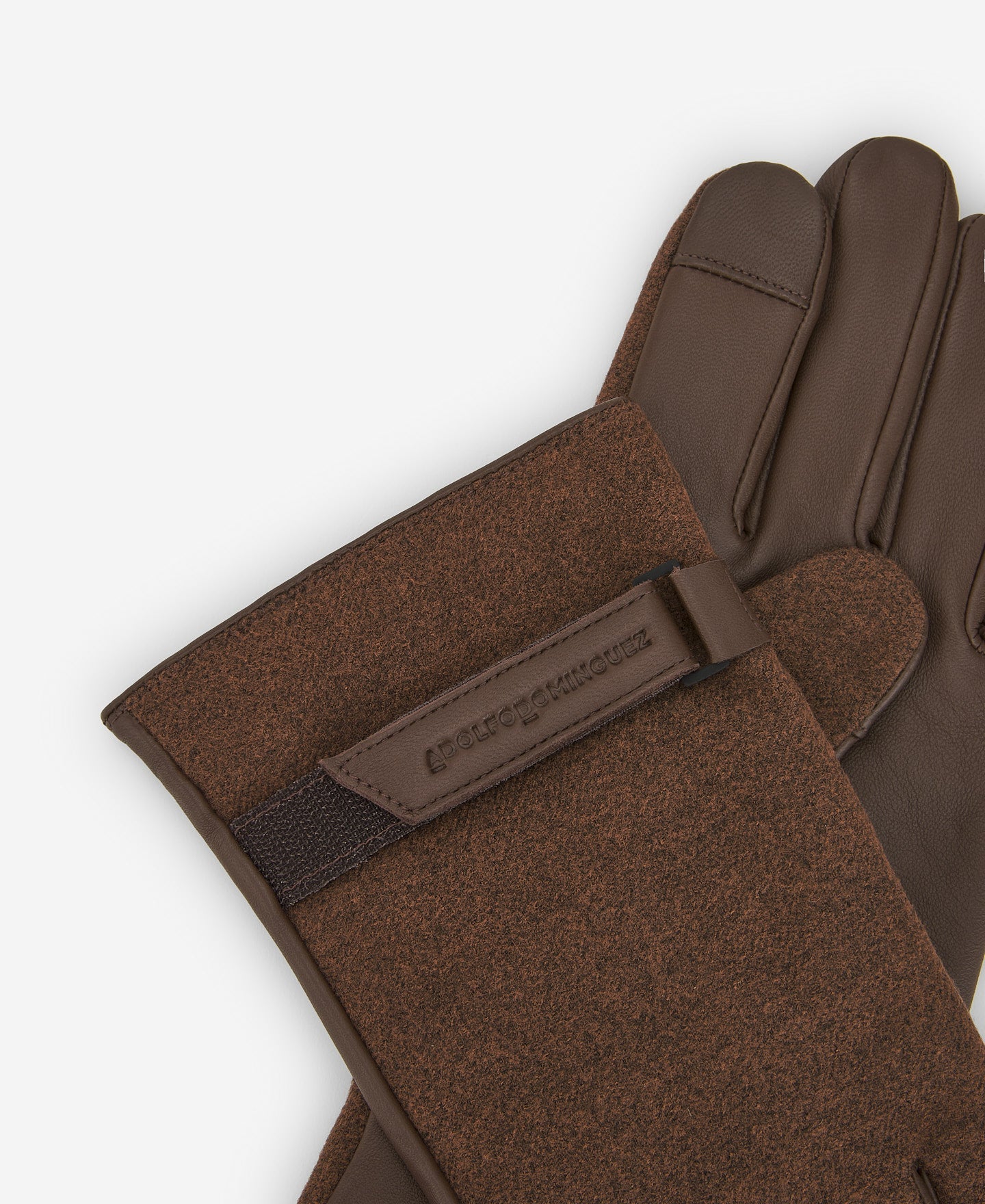 Brown Leather And Fabric Gloves For Men