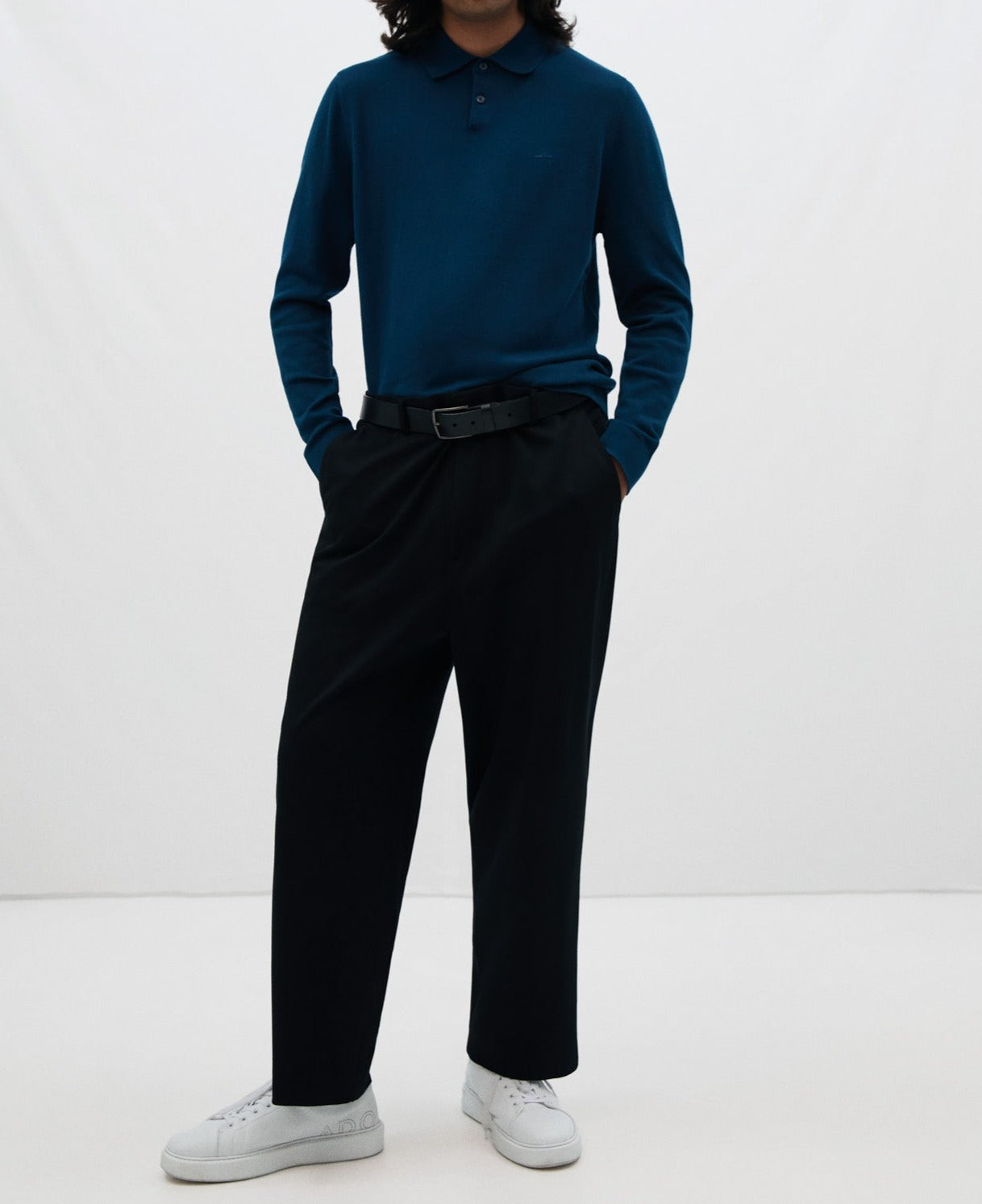 Blue Long Sleeve Cotton Polo Shirt
