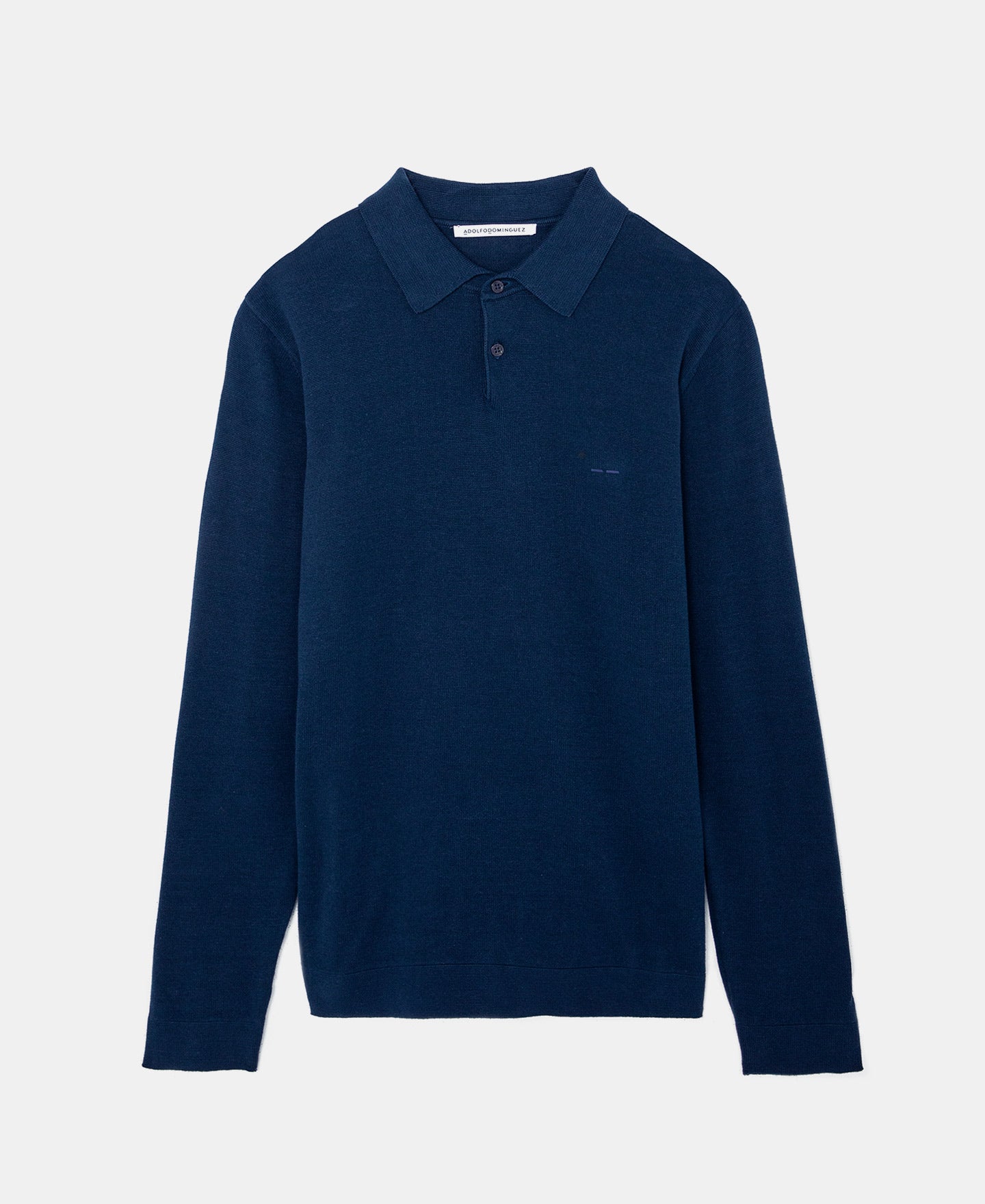 Blue Long Sleeve Cotton Polo Shirt