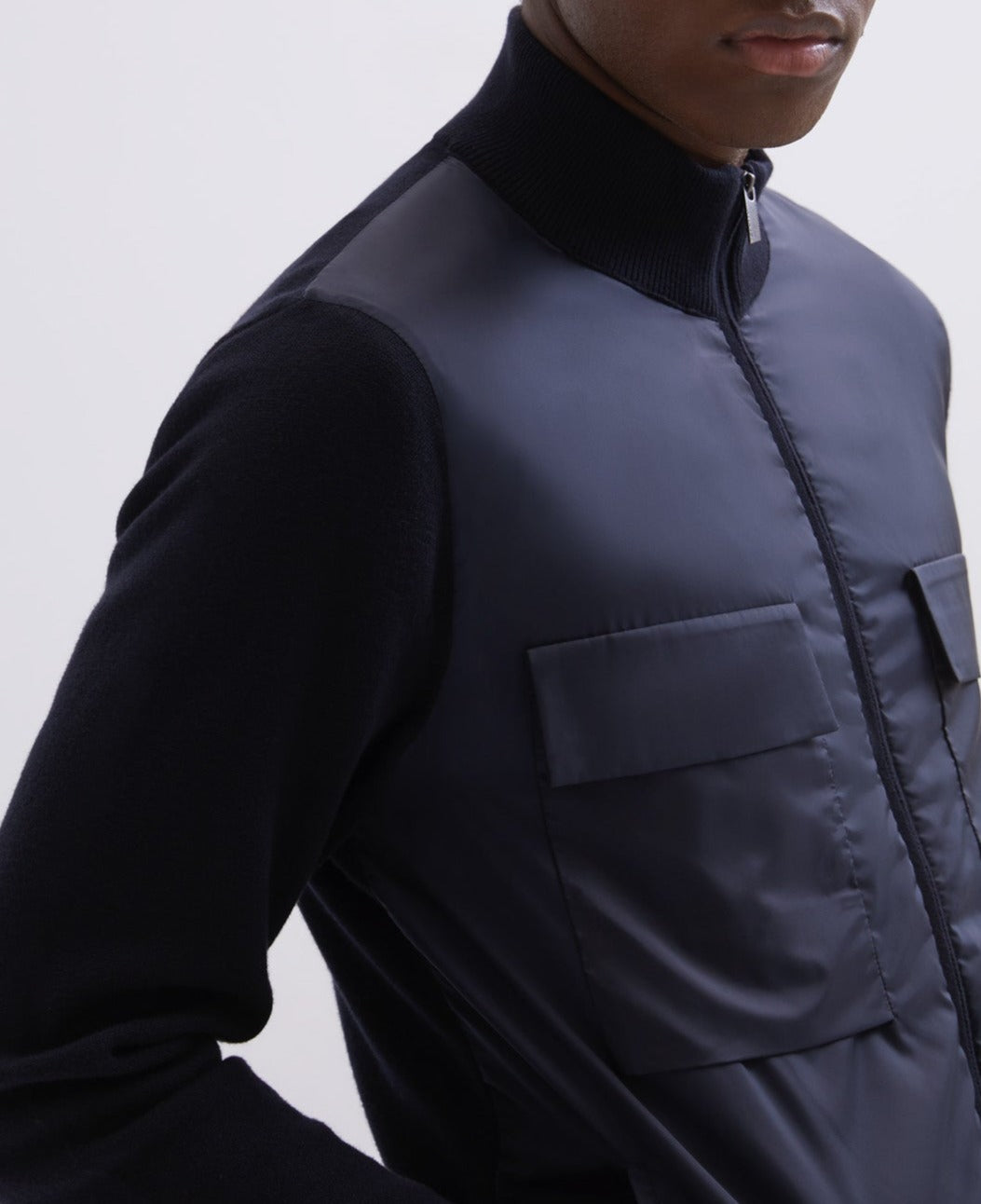 Navy Blue Cardigan In Cotton With Pockets