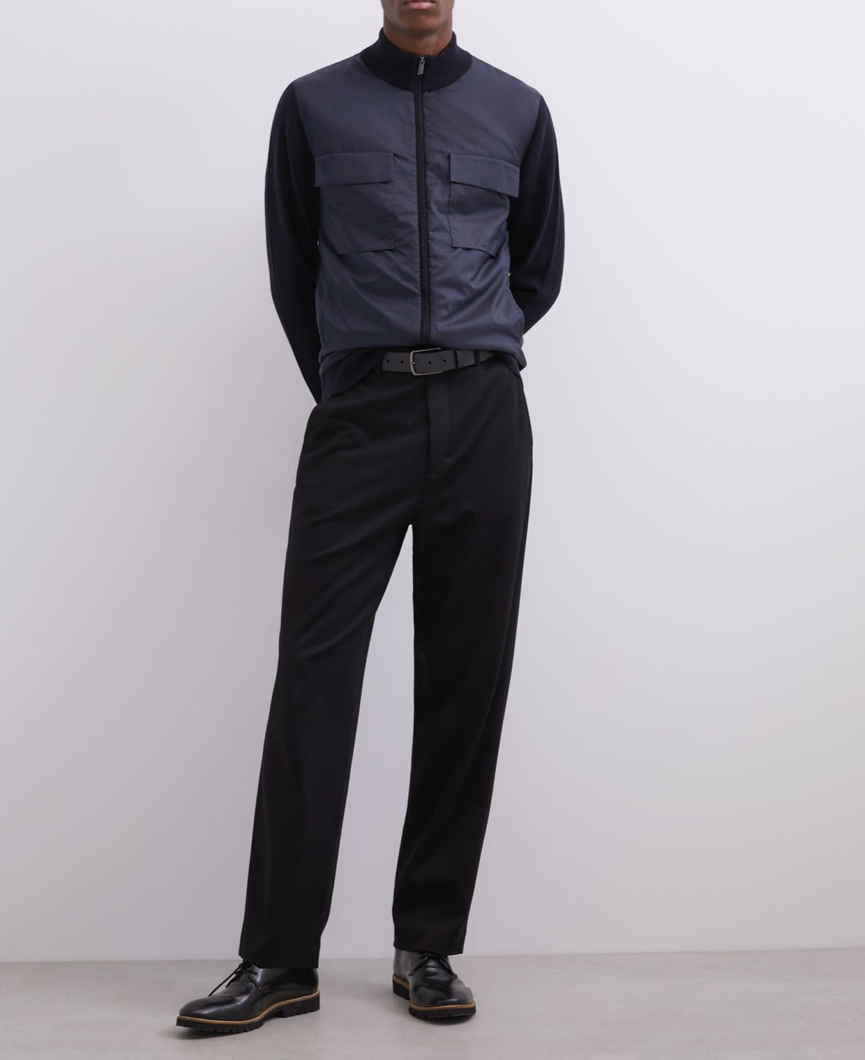 Navy Blue Cardigan In Cotton With Pockets