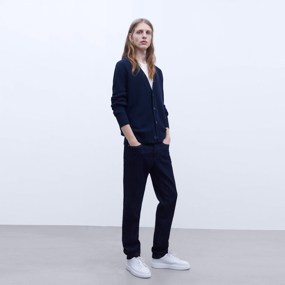 Elegant Navy Cotton Cardigan