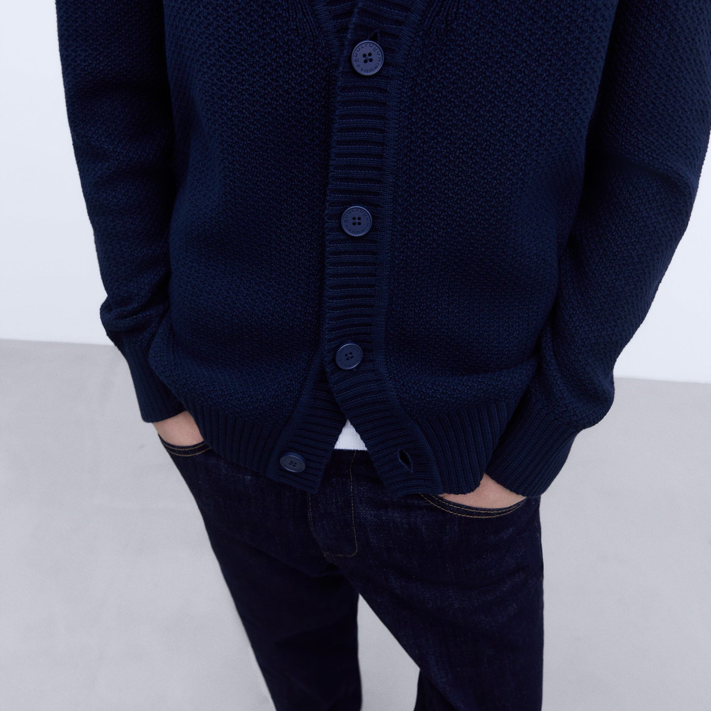 Elegant Navy Cotton Cardigan
