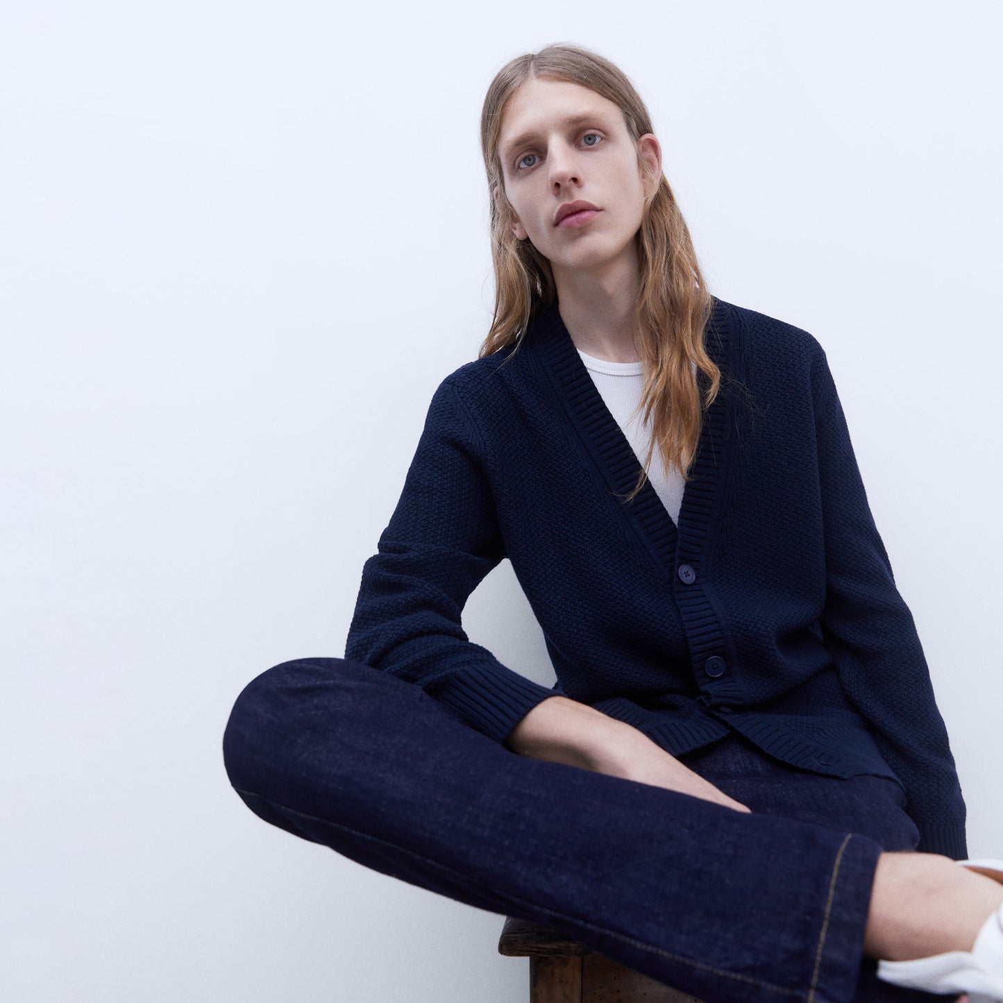 Elegant Navy Cotton Cardigan