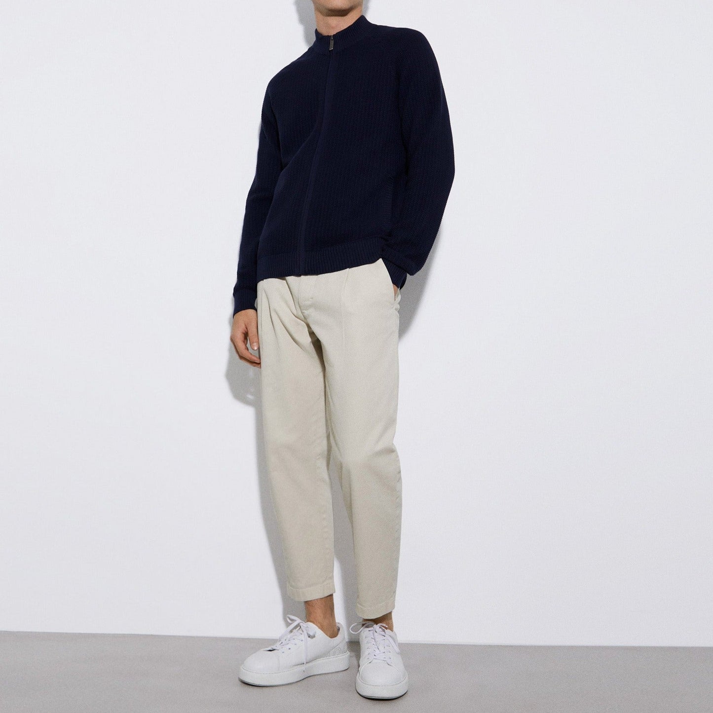 Navyblue Crew Neck Jacket With Central Zip