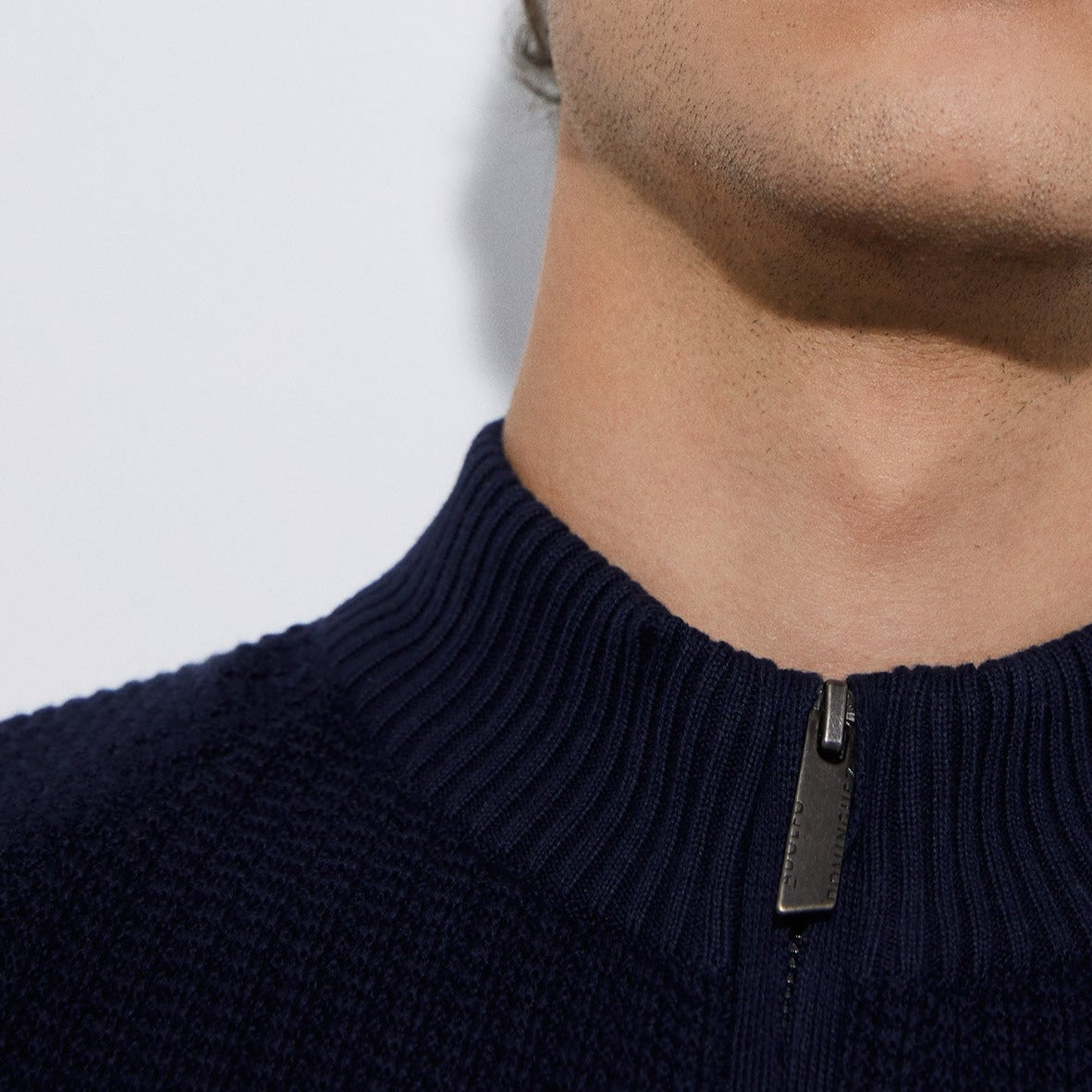 Navyblue Crew Neck Jacket With Central Zip