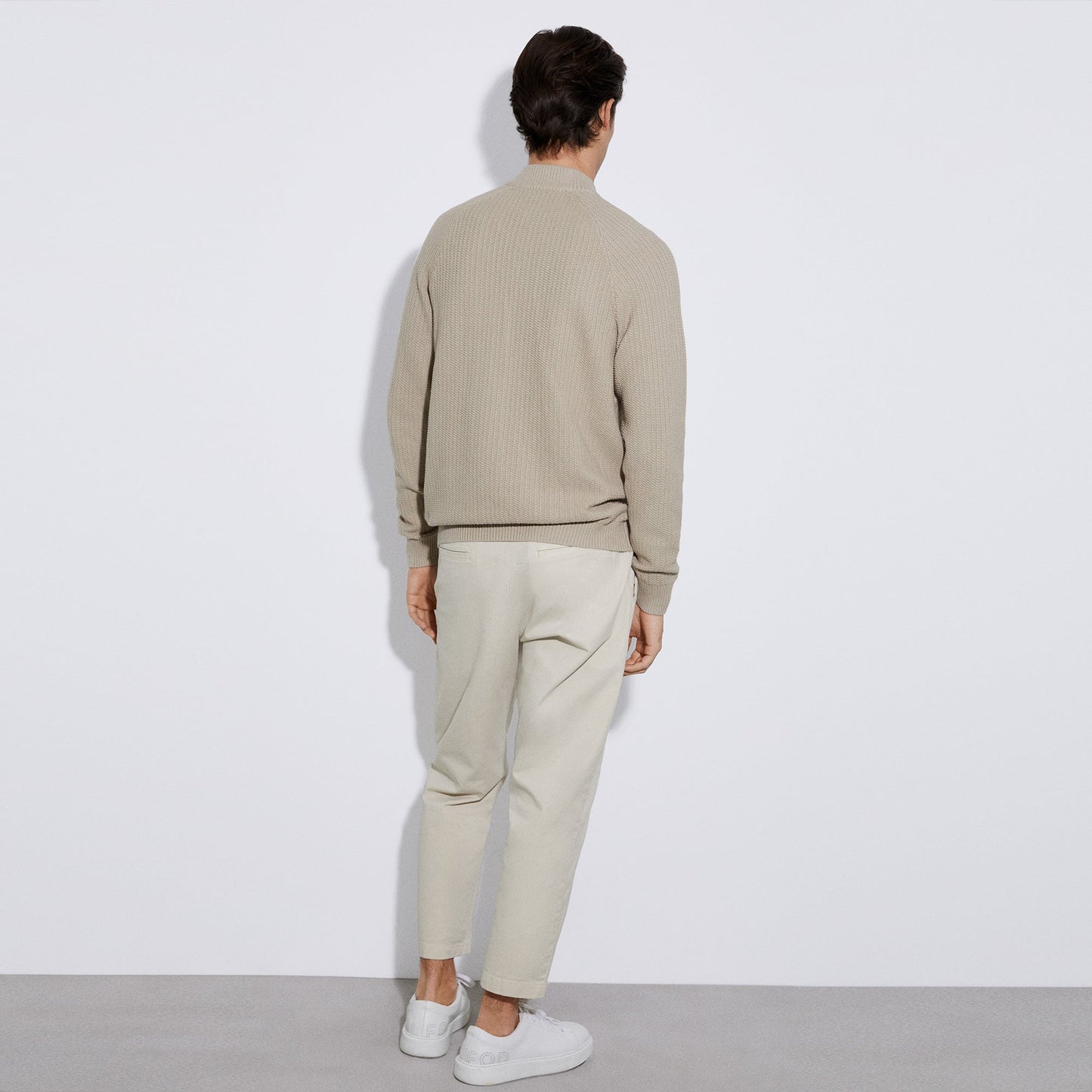 Sand Crew Neck Jacket With Central Zip