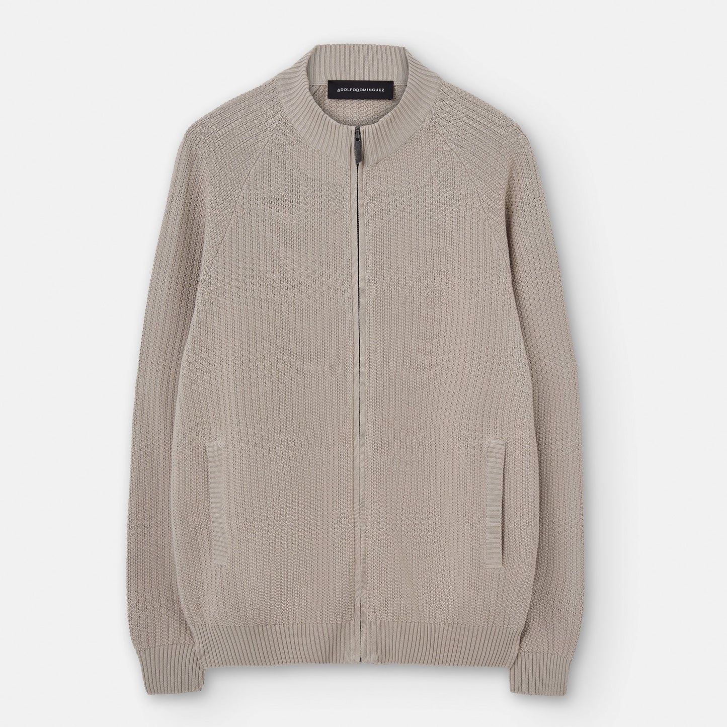 Sand Crew Neck Jacket With Central Zip