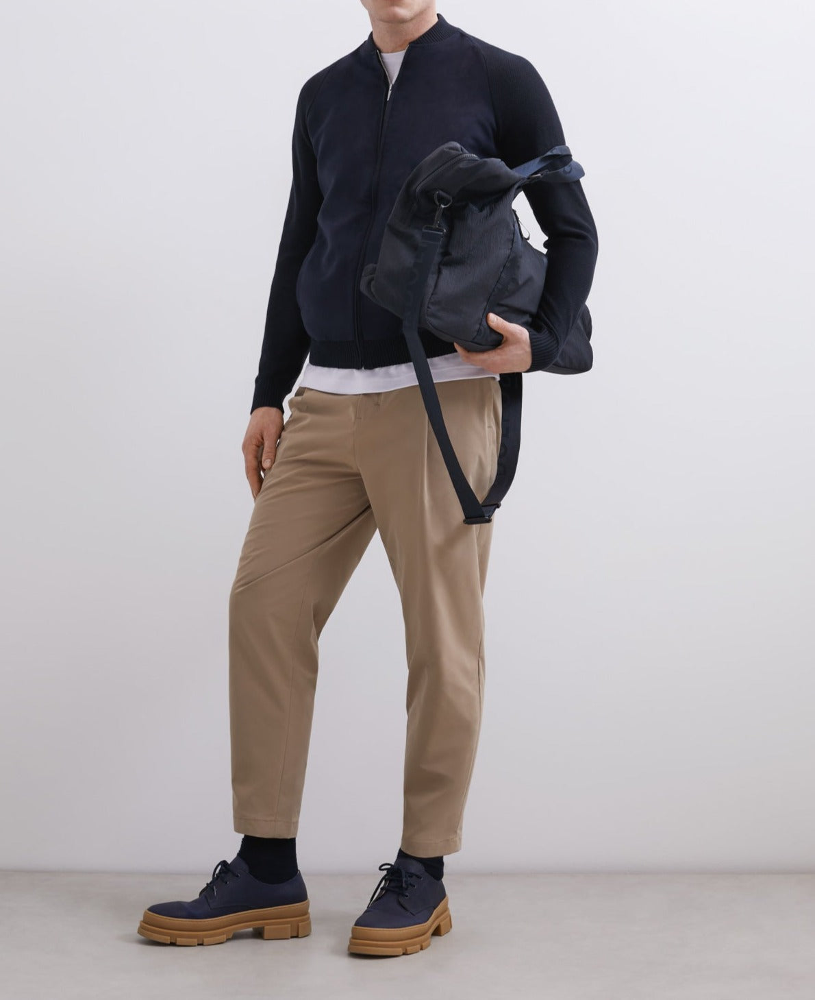 Navy Blue Varsity Cardigan With Zip Closure