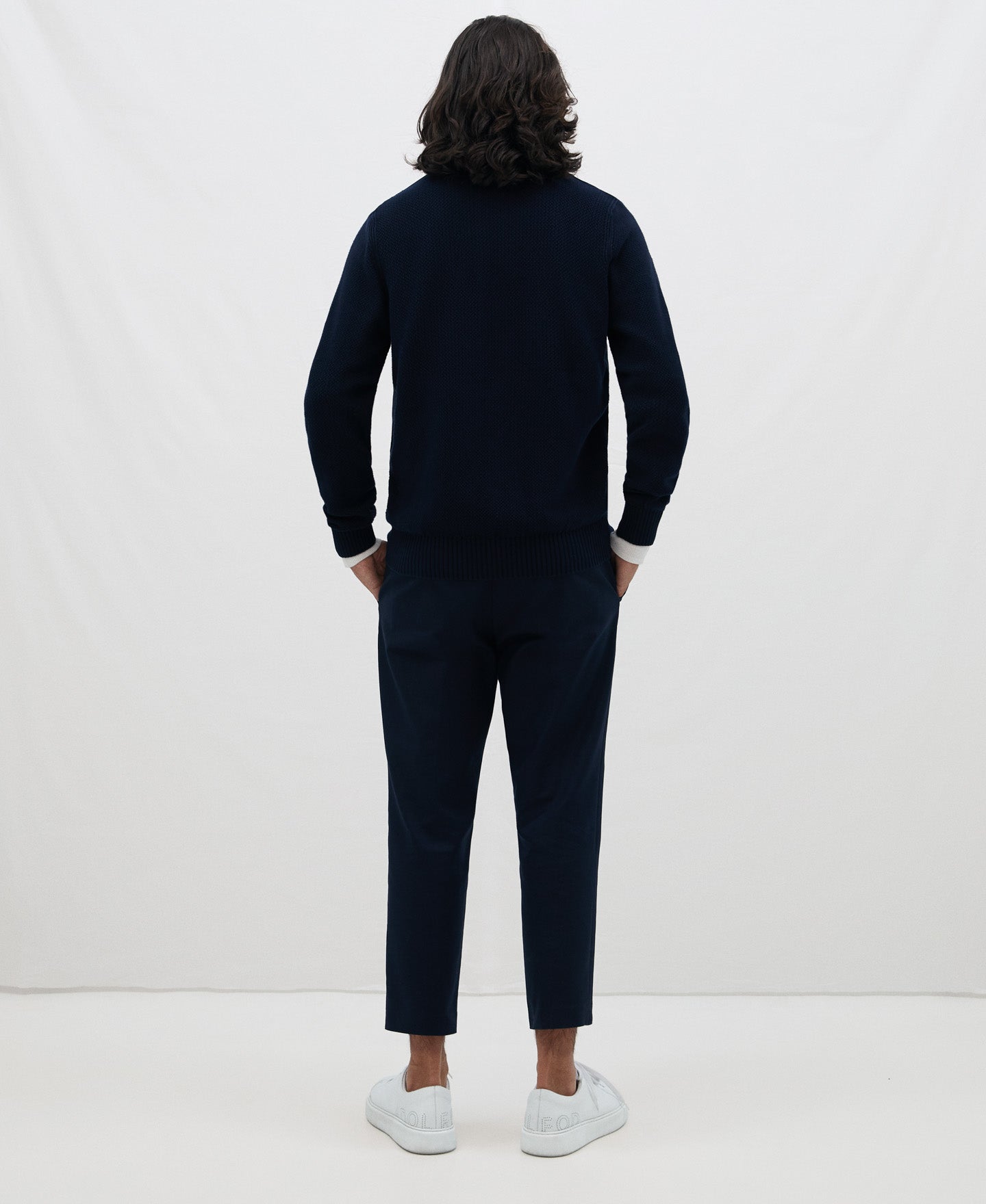 Navy Blue Cotton And Vegan Suede Cardigan